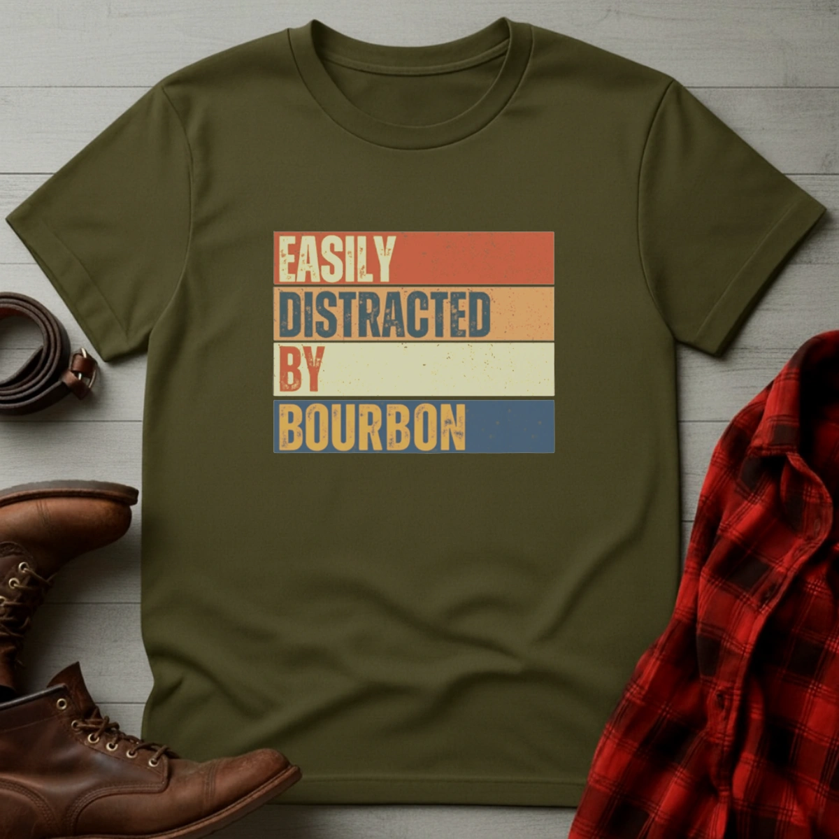 Easily Distracted by Bourbon Retro T-Shirt