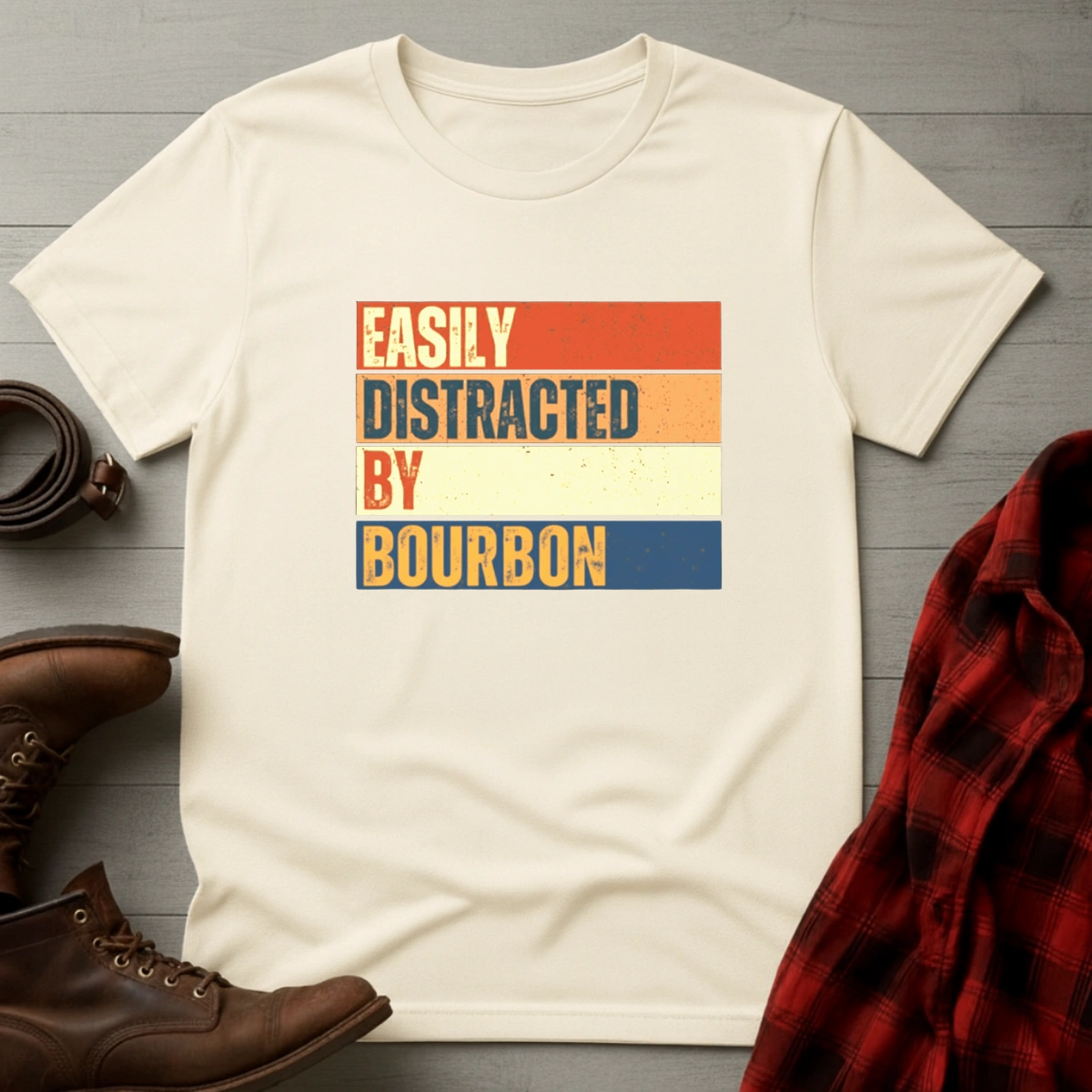 Easily Distracted by Bourbon Retro T-Shirt