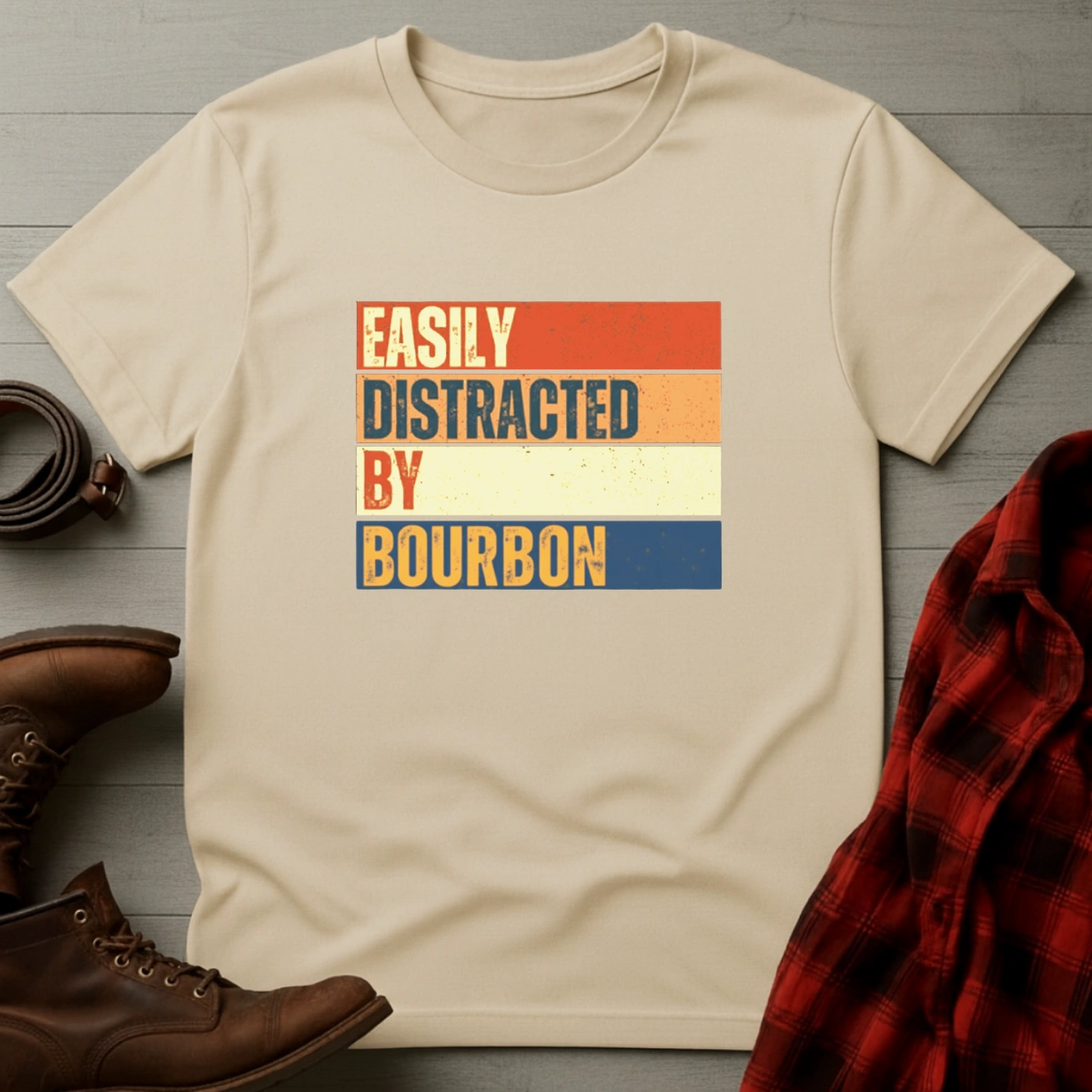 Easily Distracted by Bourbon Retro T-Shirt
