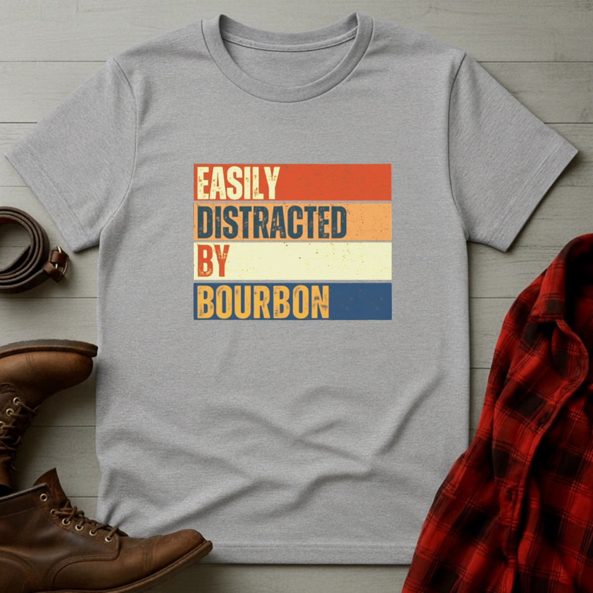 Easily Distracted by Bourbon Retro T-Shirt