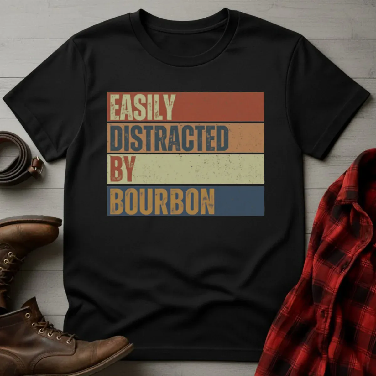 Easily Distracted by Bourbon Retro T-Shirt