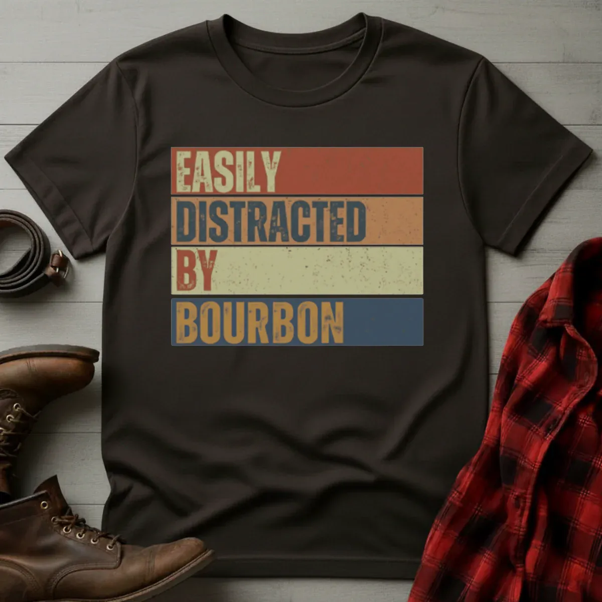 Easily Distracted by Bourbon Retro T-Shirt
