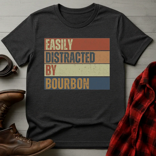 Easily Distracted by Bourbon Retro T-Shirt
