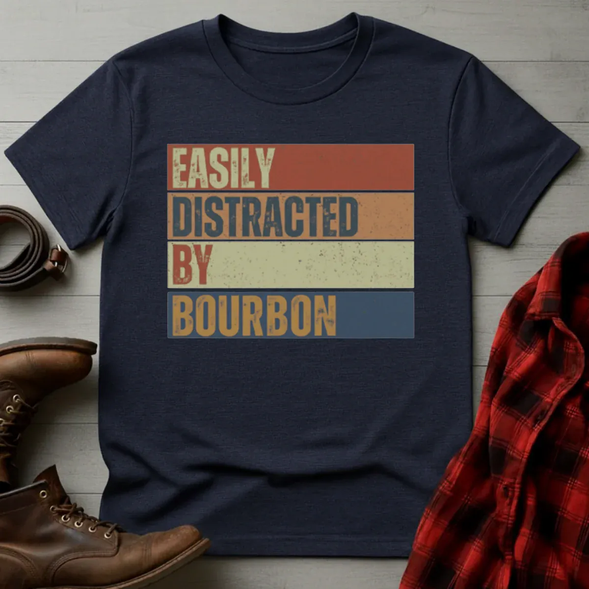 Easily Distracted by Bourbon Retro T-Shirt