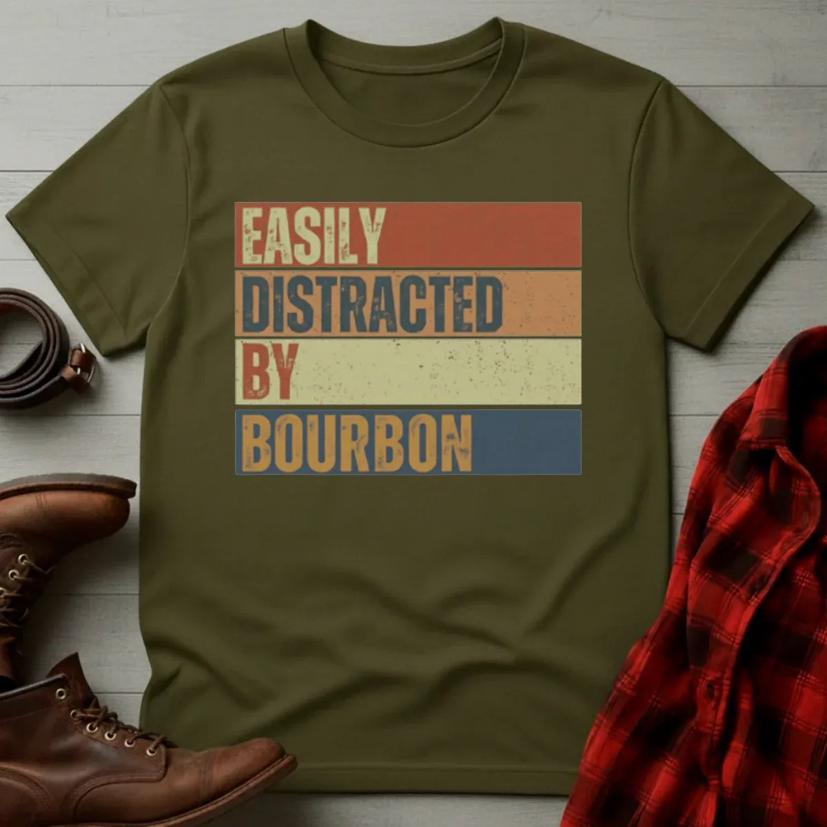 Easily Distracted by Bourbon Retro T-Shirt