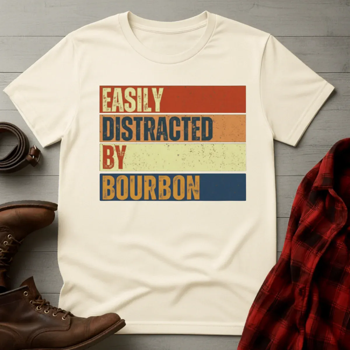Easily Distracted by Bourbon Retro T-Shirt
