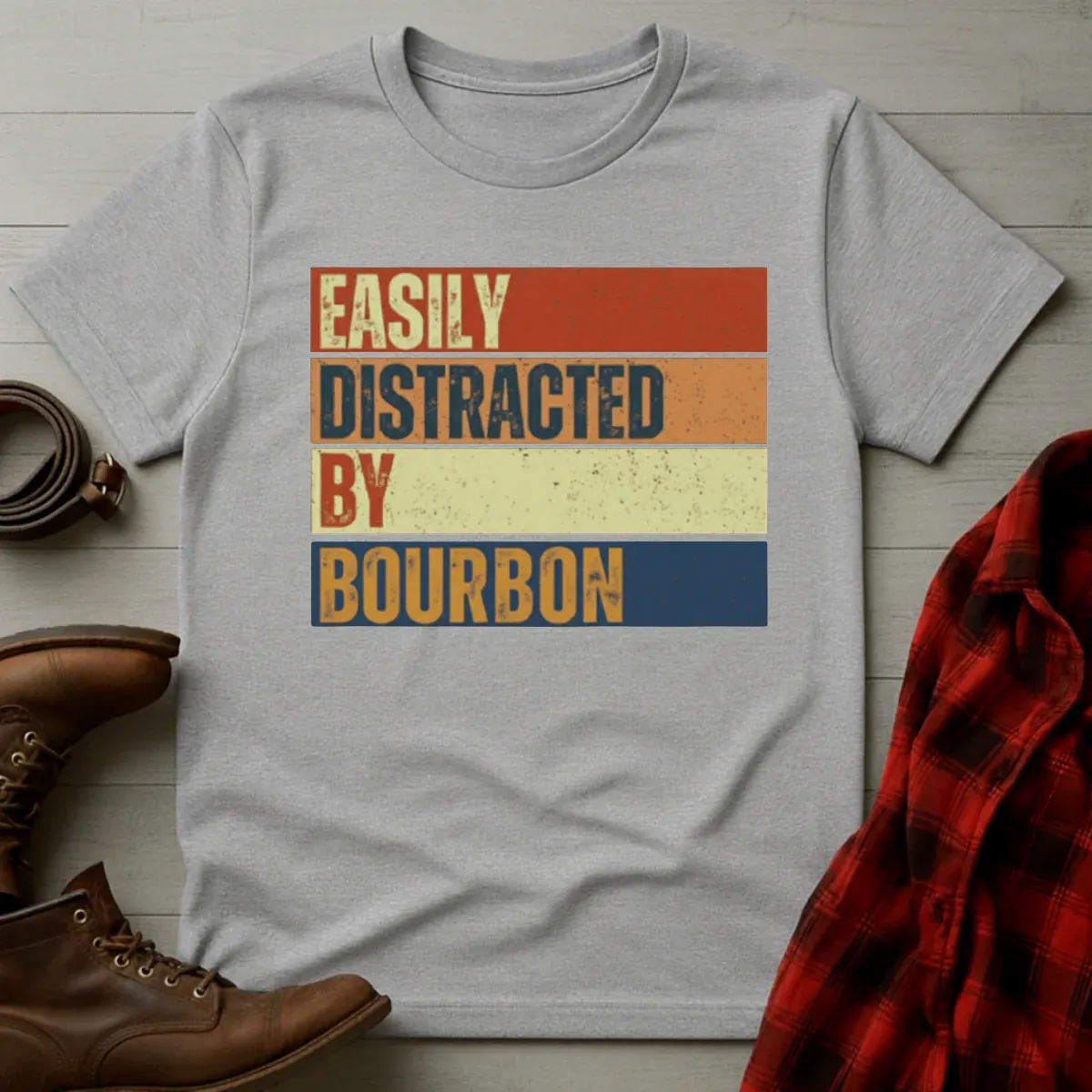 Easily Distracted by Bourbon Retro T-Shirt