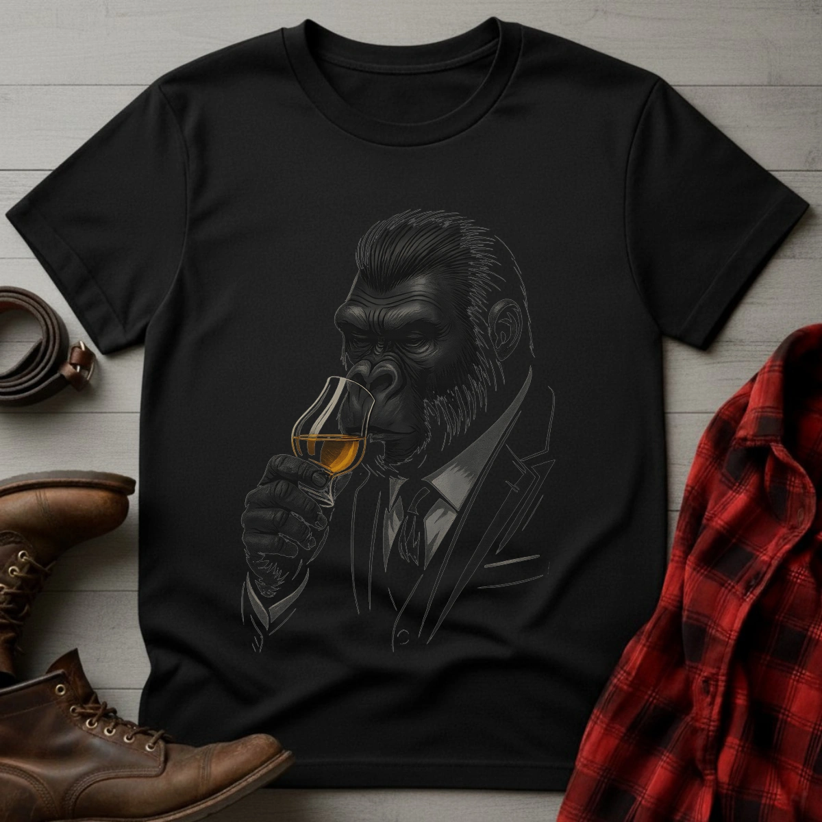 Whiskey Drinking Gorilla T-Shirt
