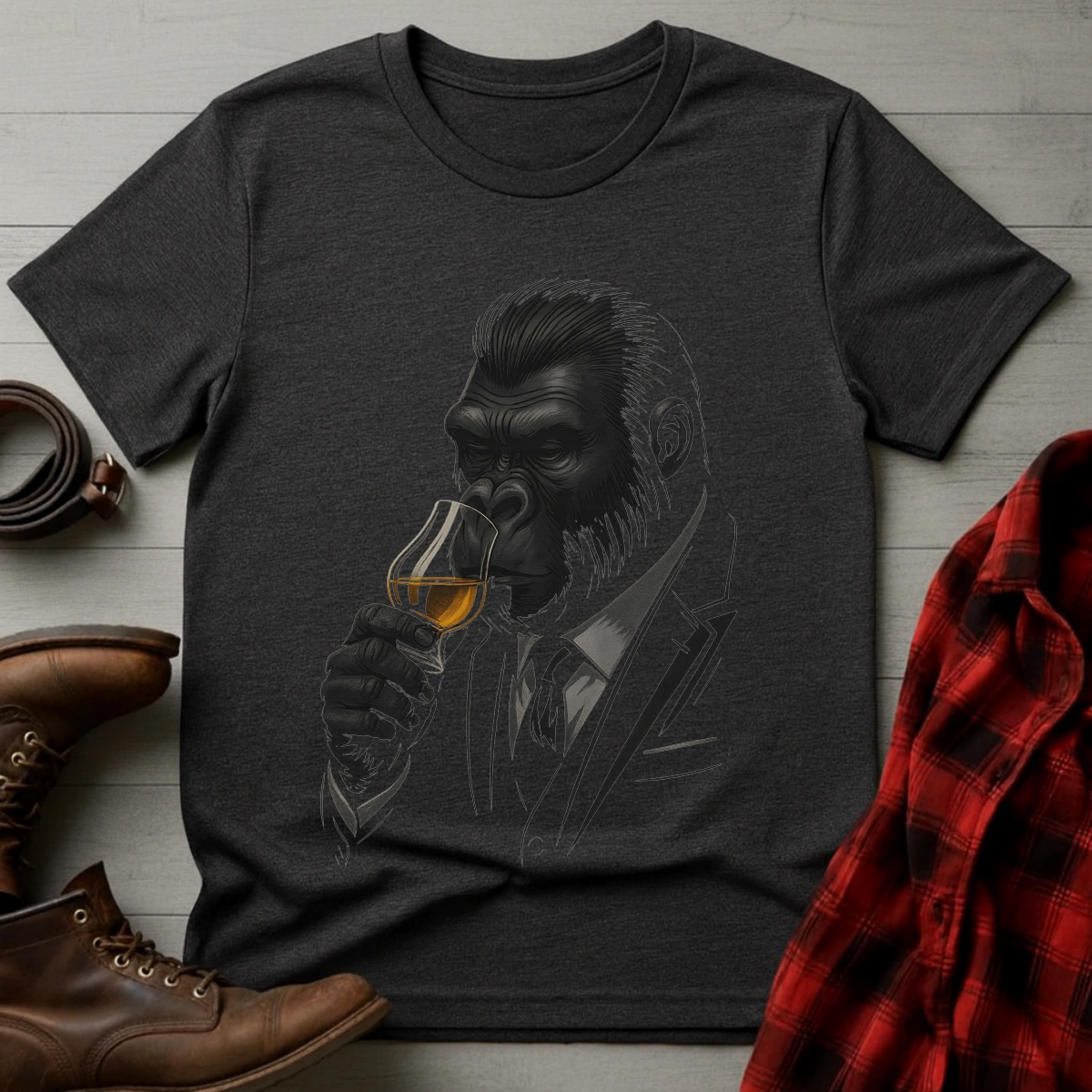 Whiskey Drinking Gorilla T-Shirt