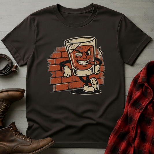 Brick Wall Whiskey Glass Mascot T-Shirt