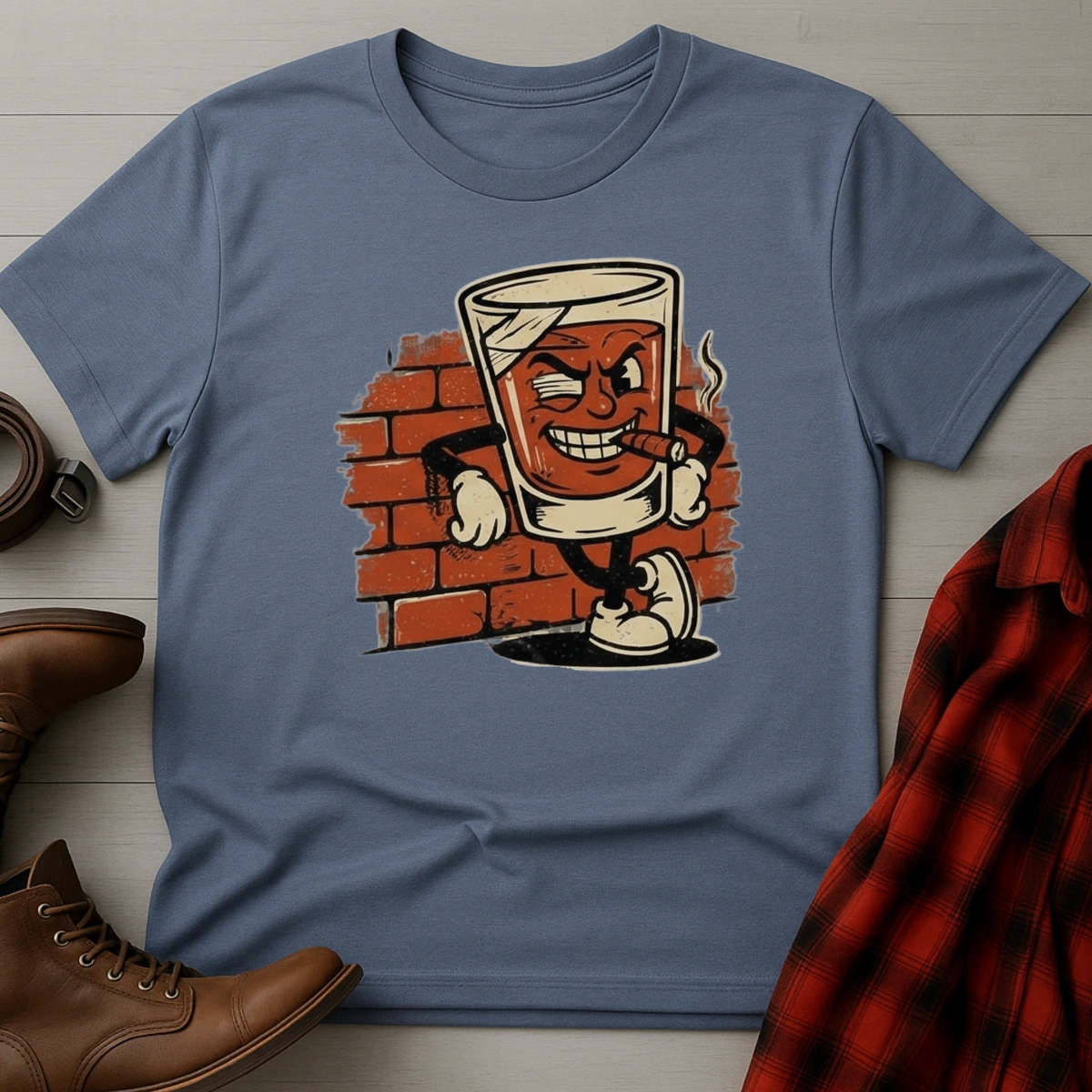 Brick Wall Whiskey Glass Mascot T-Shirt