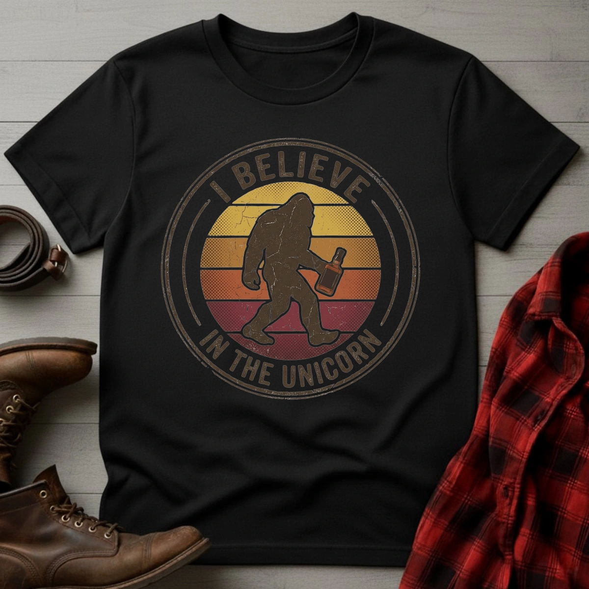 Believe in Unicorn Whiskey Bigfoot T-Shirt