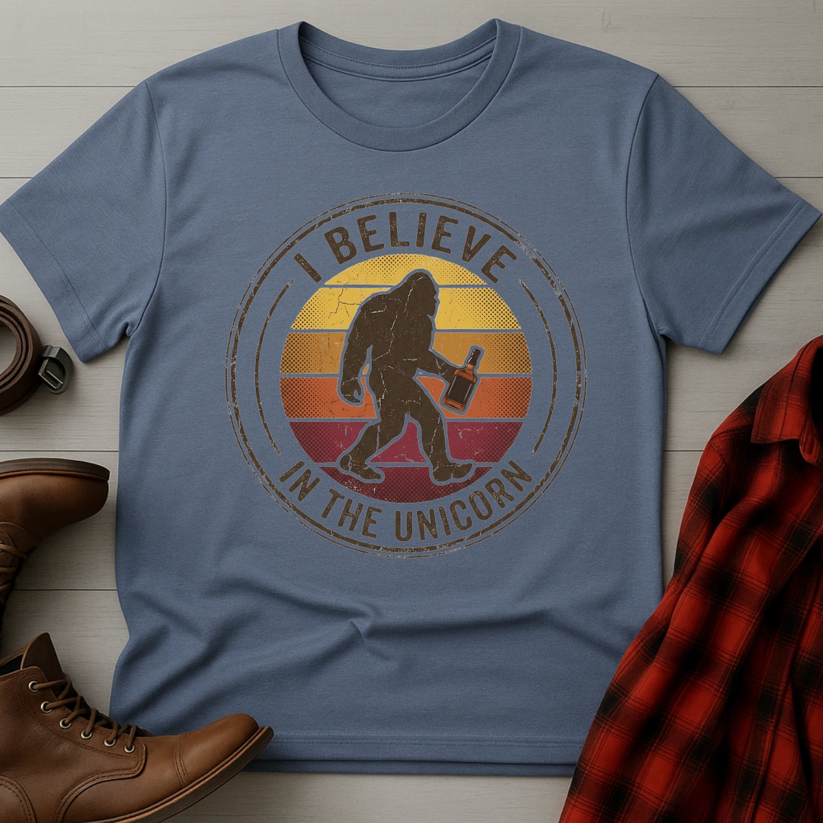 Believe in Unicorn Whiskey Bigfoot T-Shirt
