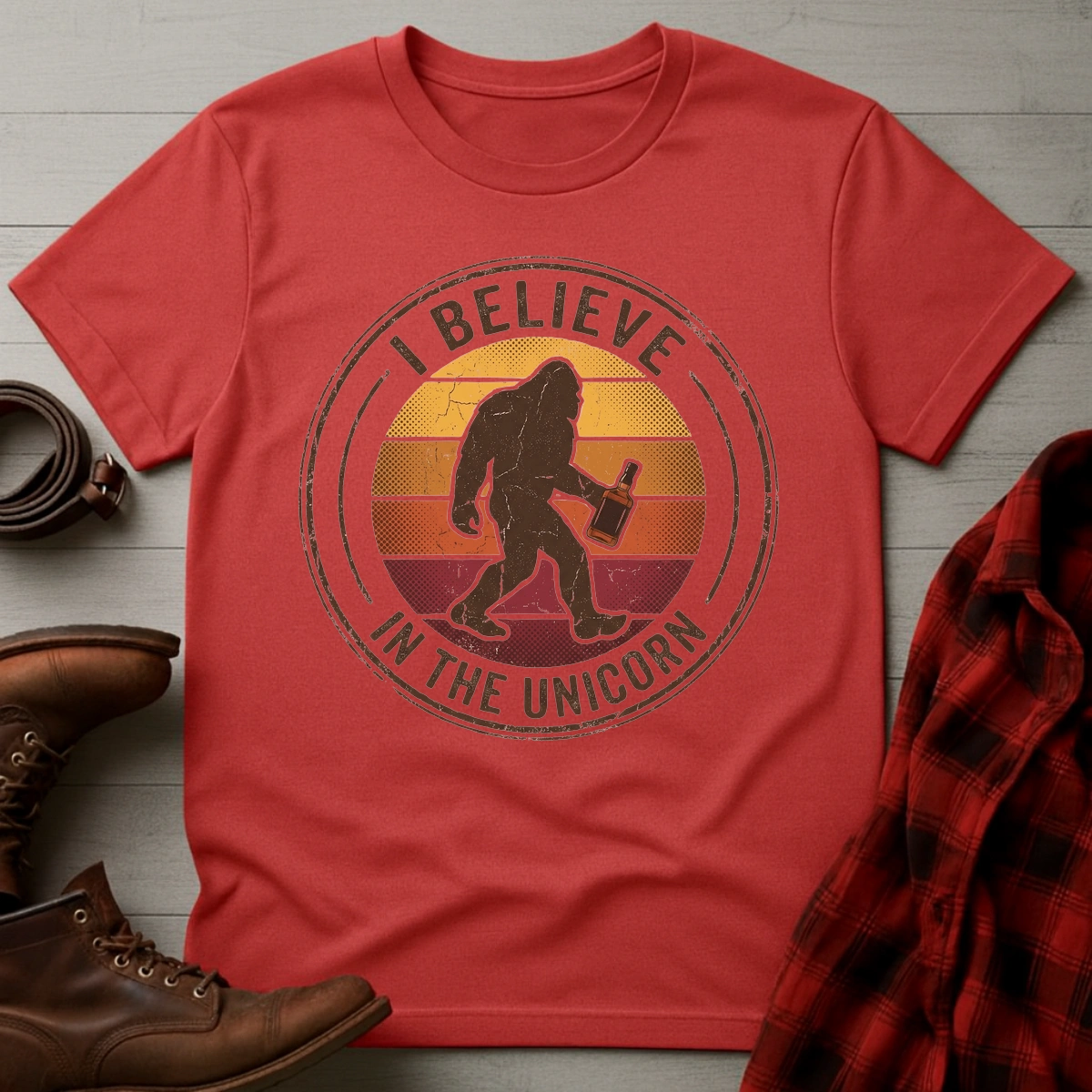 Believe in Unicorn Whiskey Bigfoot T-Shirt