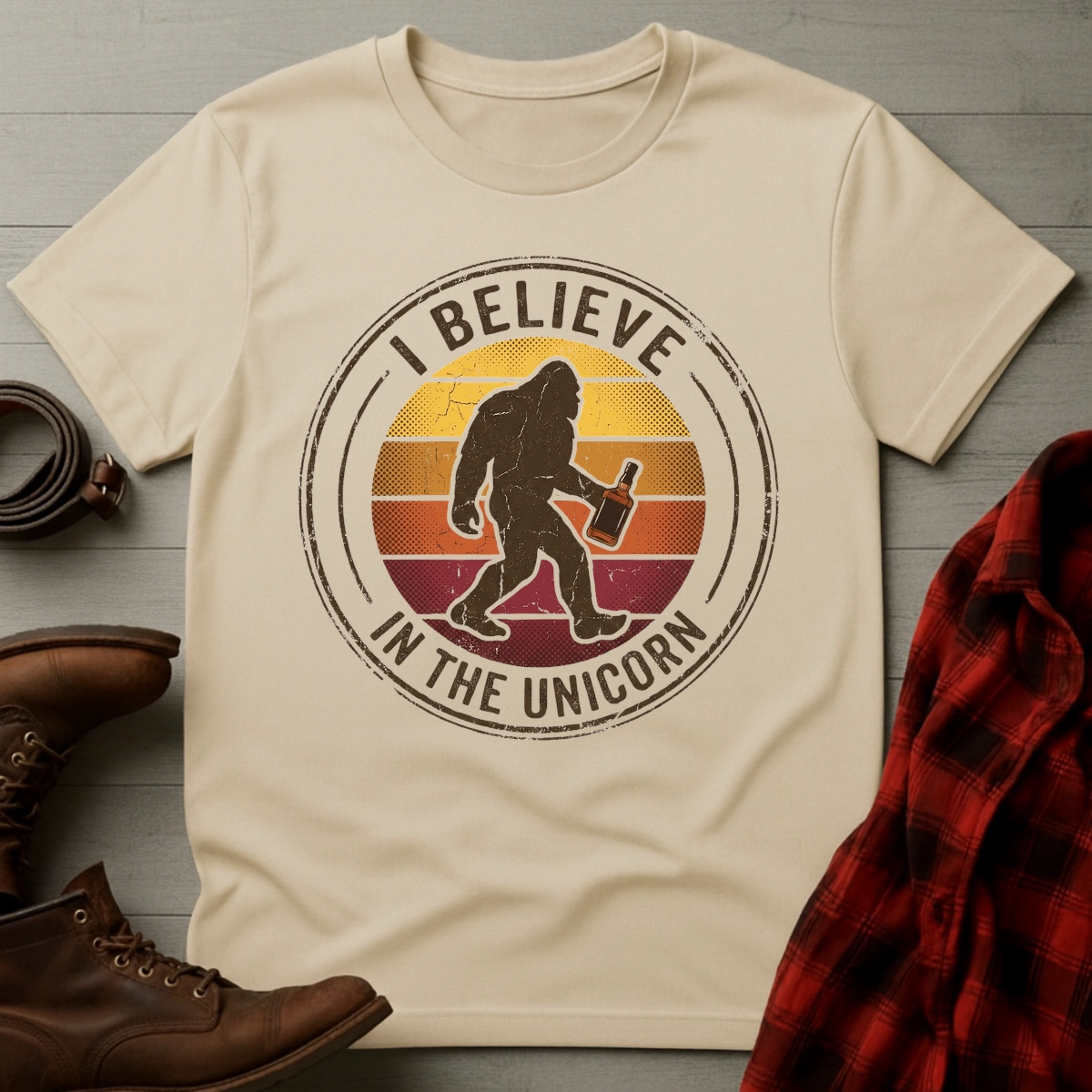 Believe in Unicorn Whiskey Bigfoot T-Shirt