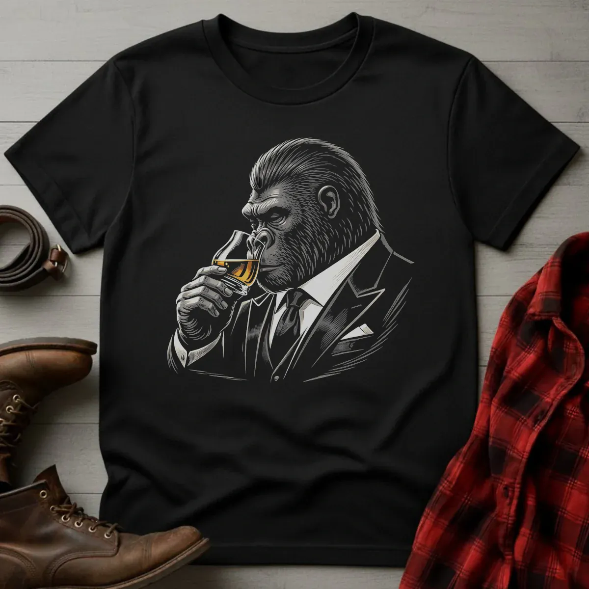 Whiskey Drinking Gentleman Gorilla V2 T-Shirt