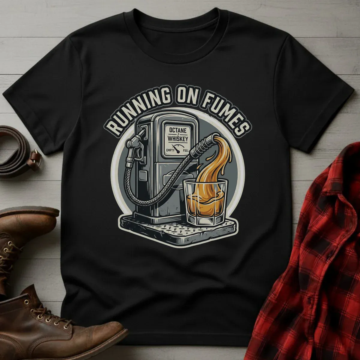 Running on Fumes Whiskey Pump T-Shirt