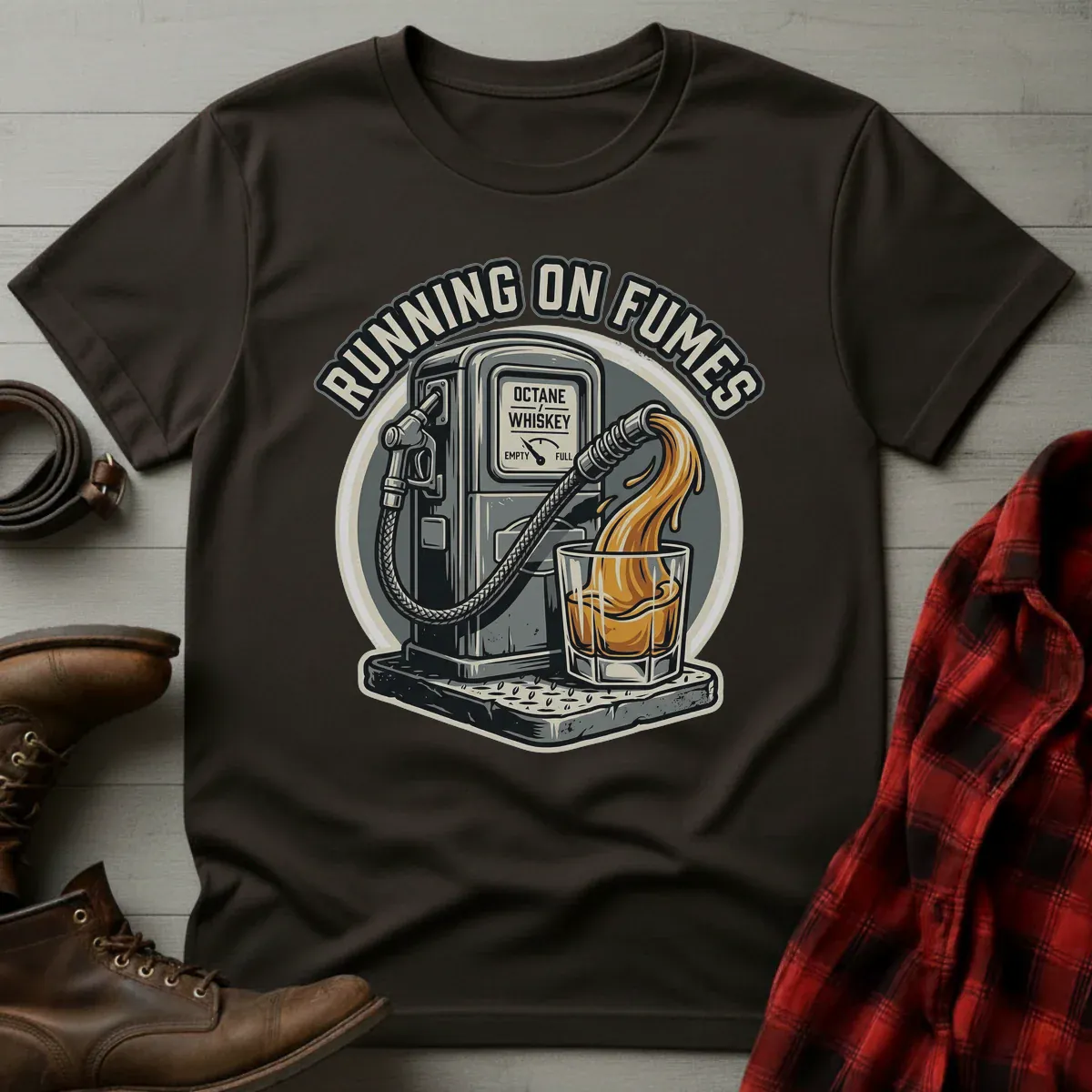 Running on Fumes Whiskey Pump T-Shirt