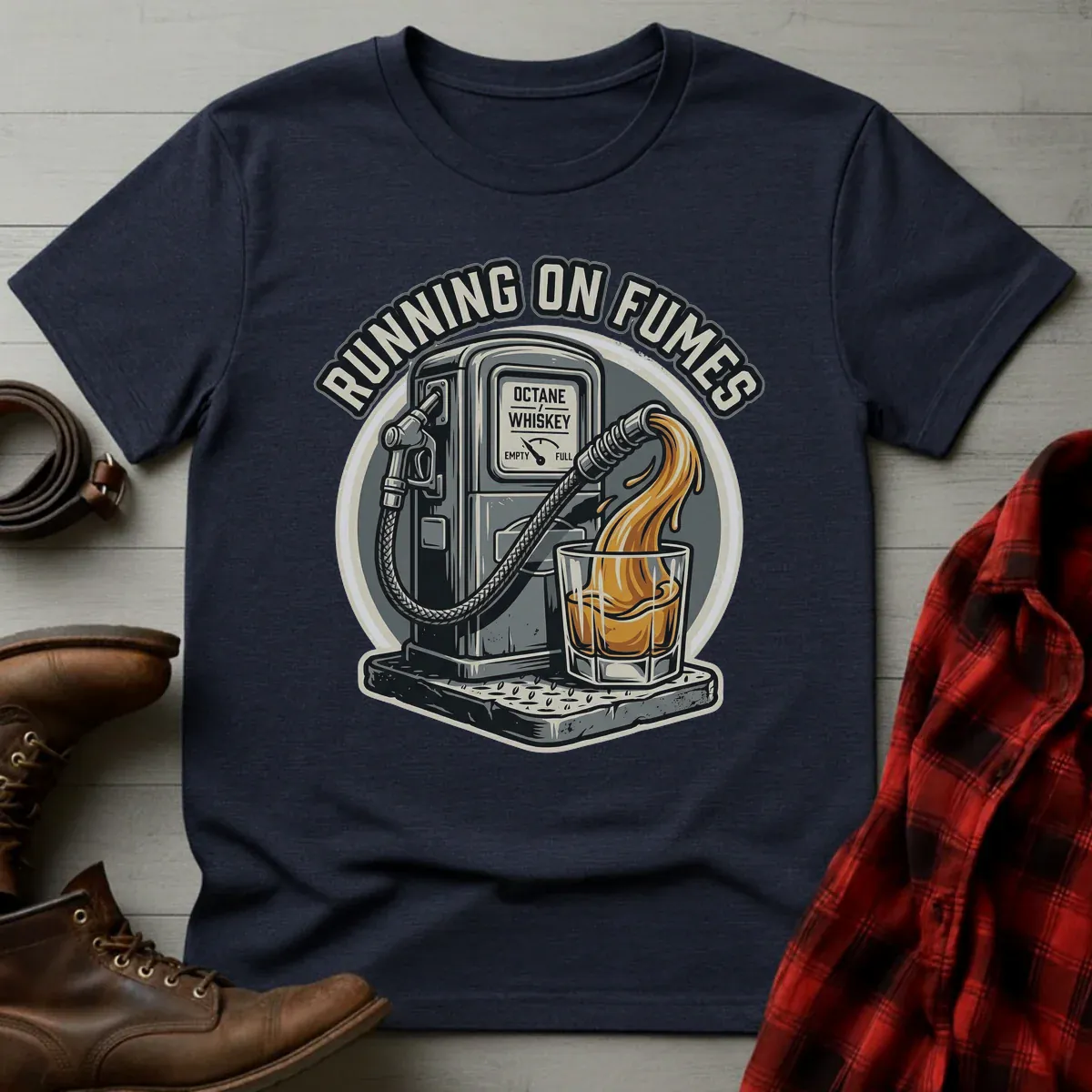 Running on Fumes Whiskey Pump T-Shirt