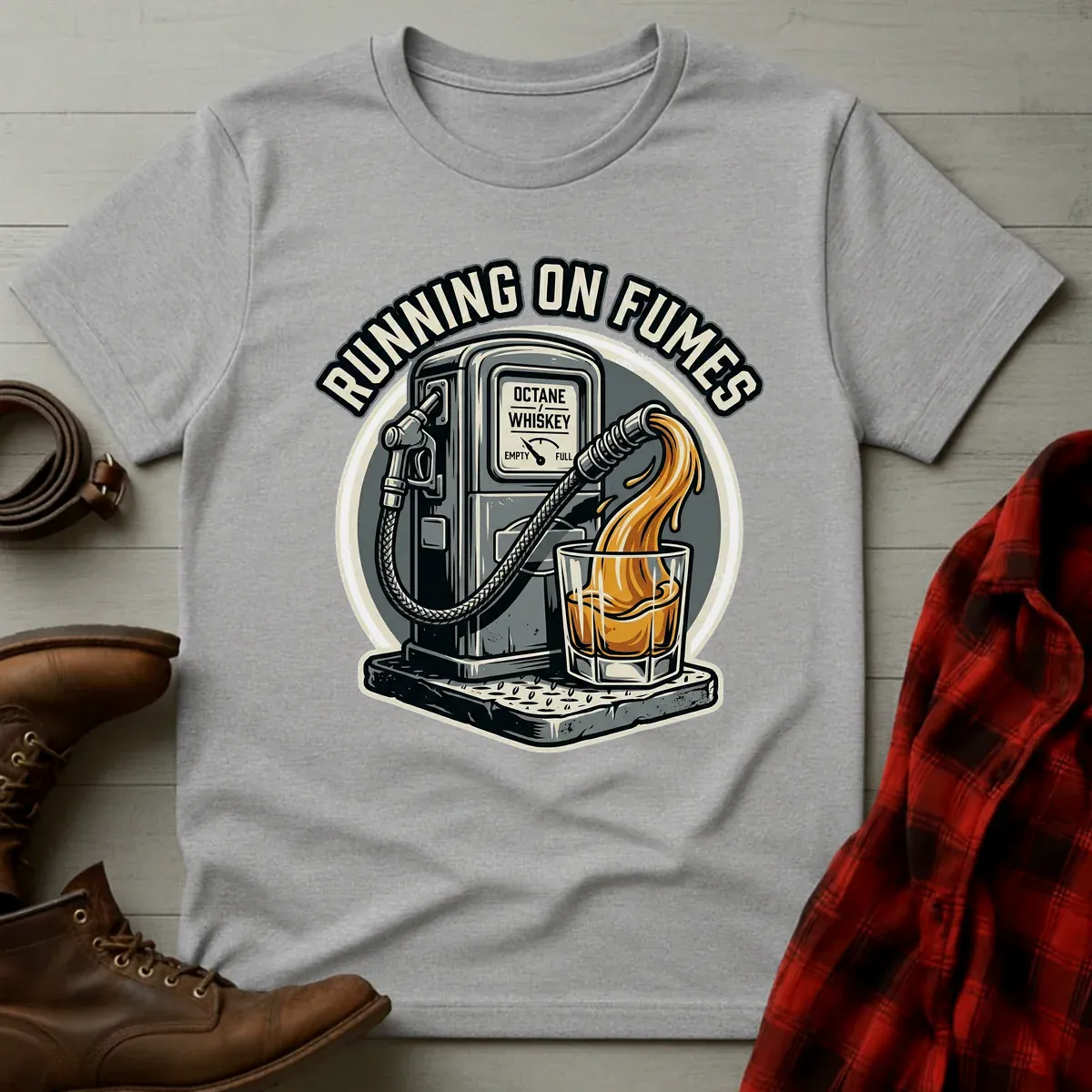 Running on Fumes Whiskey Pump T-Shirt