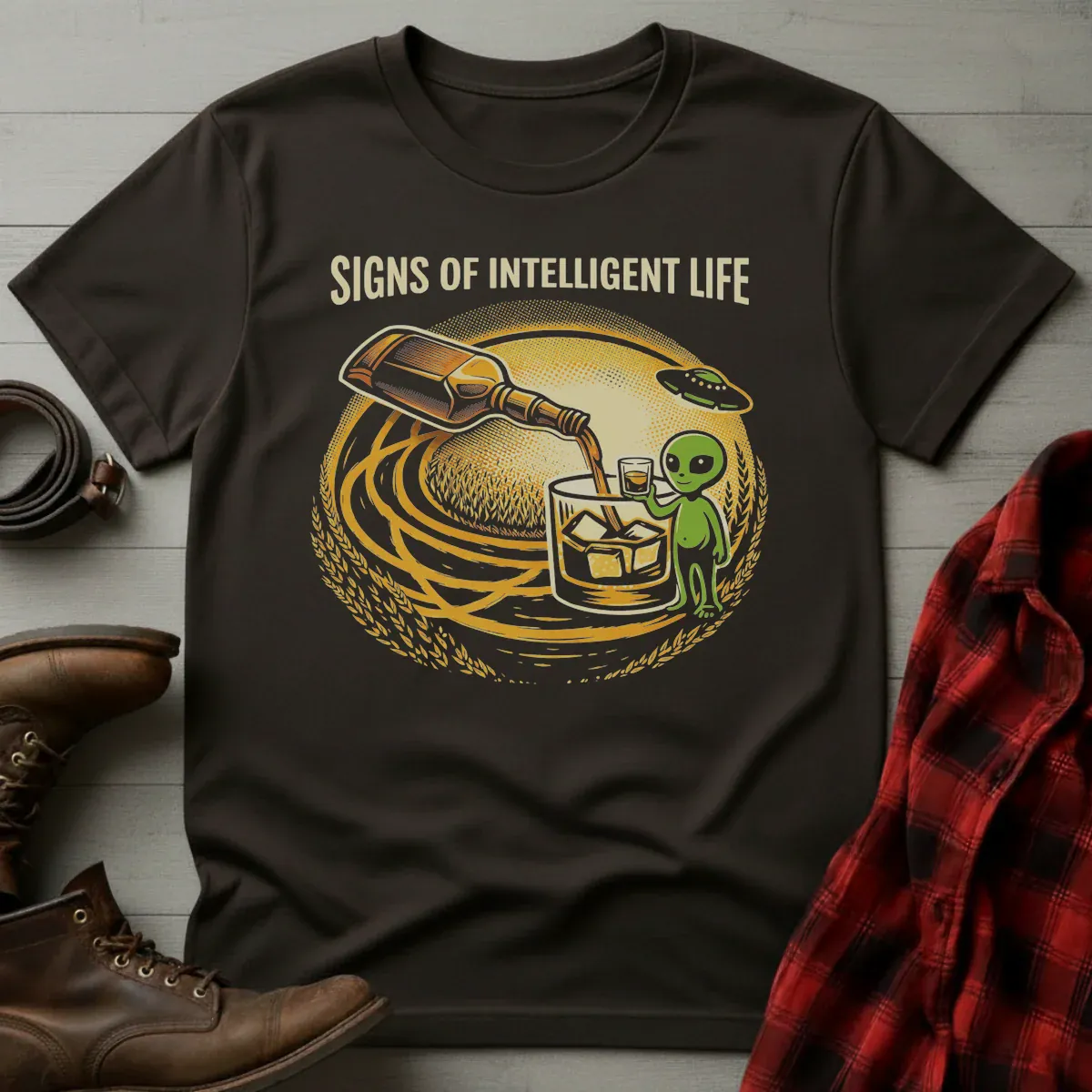 Signs of Intelligent Life Alien Whiskey T-Shirt