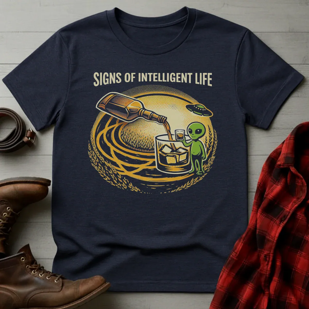 Signs of Intelligent Life Alien Whiskey T-Shirt