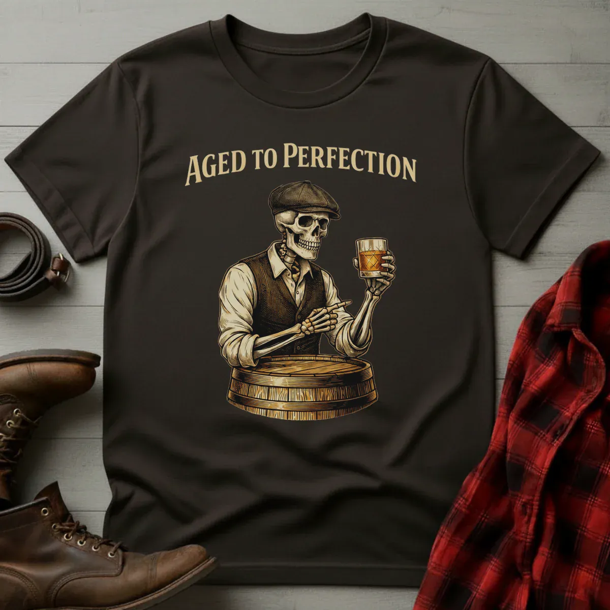 Aged to Perfection Skeleton Whiskey Barrel T-Shirt