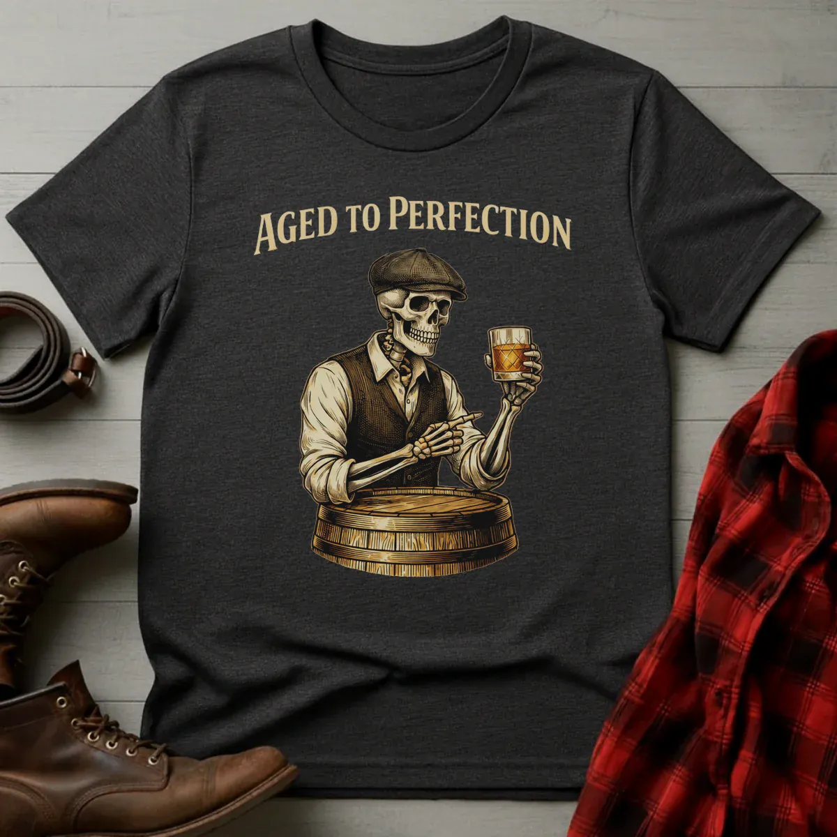 Aged to Perfection Skeleton Whiskey Barrel T-Shirt