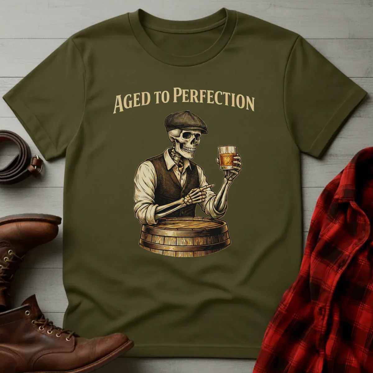 Aged to Perfection Skeleton Whiskey Barrel T-Shirt