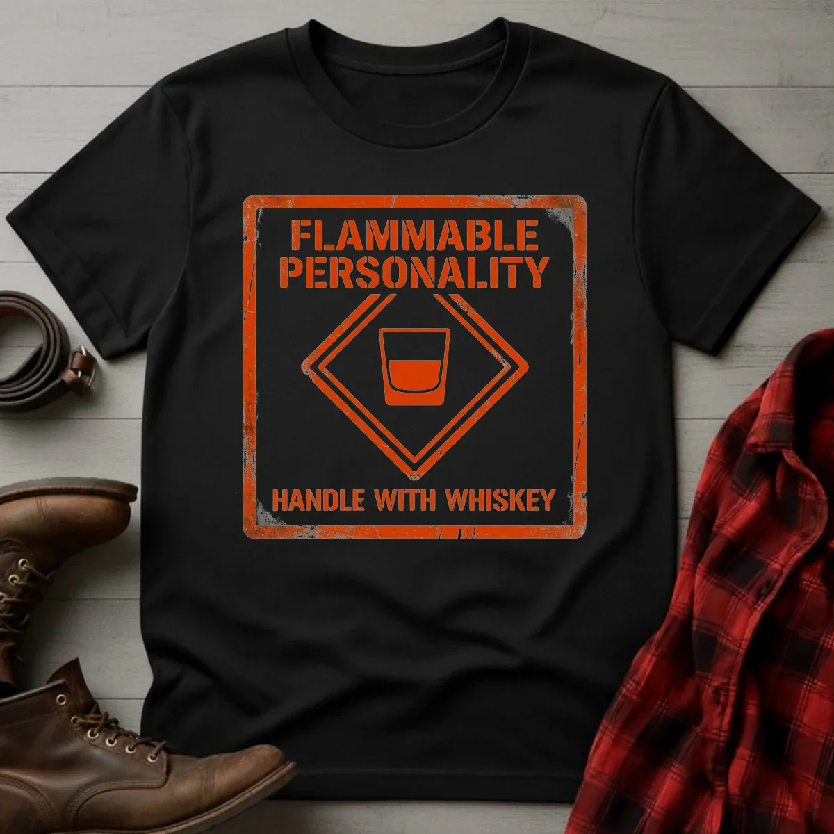 Flammable Personality Handle with Whiskey T-Shirt