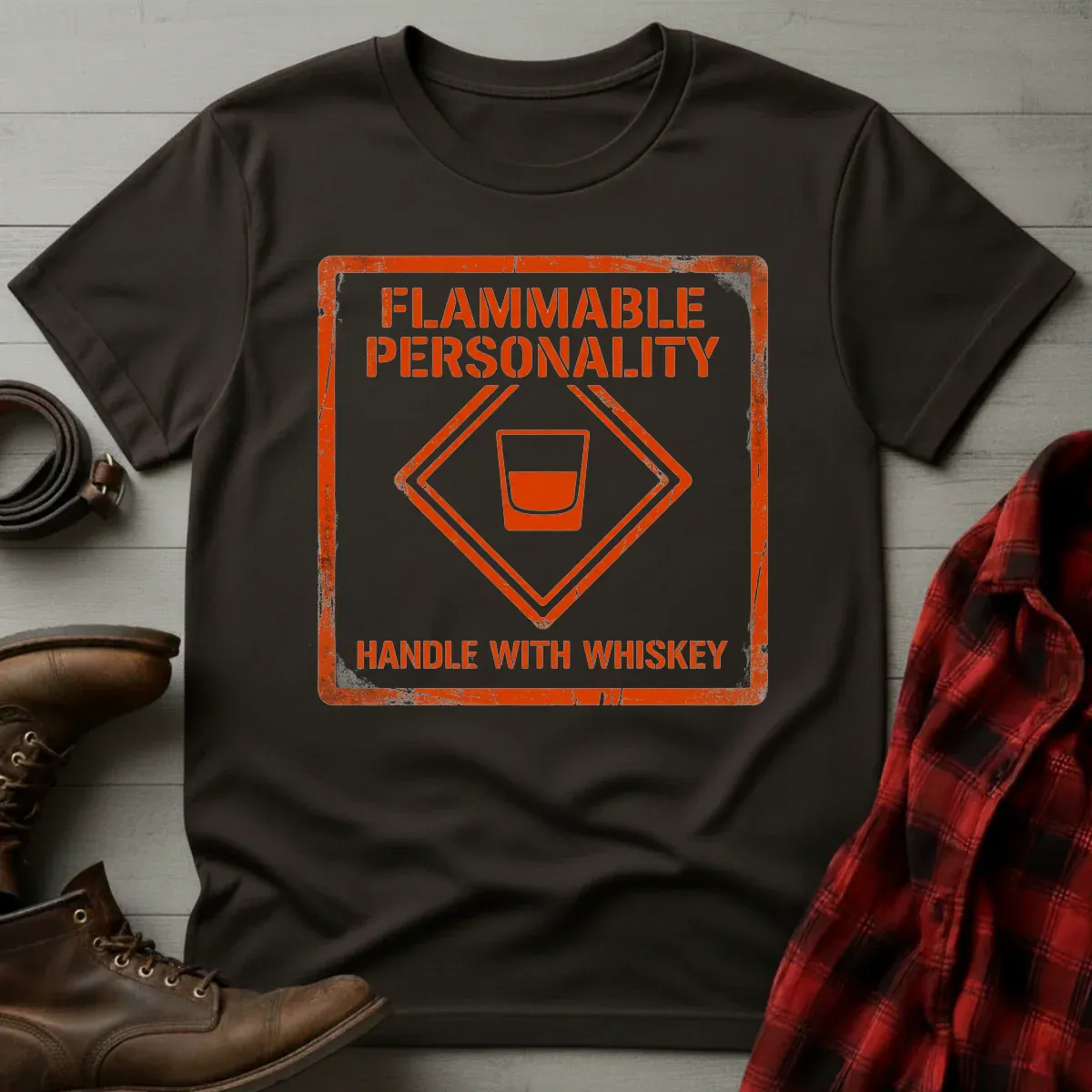Flammable Personality Handle with Whiskey T-Shirt