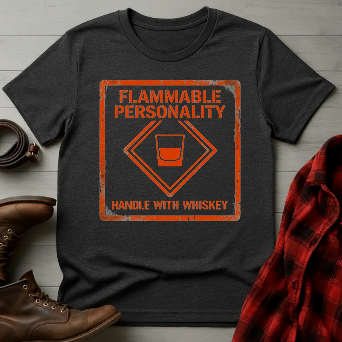 Flammable Personality Handle with Whiskey T-Shirt