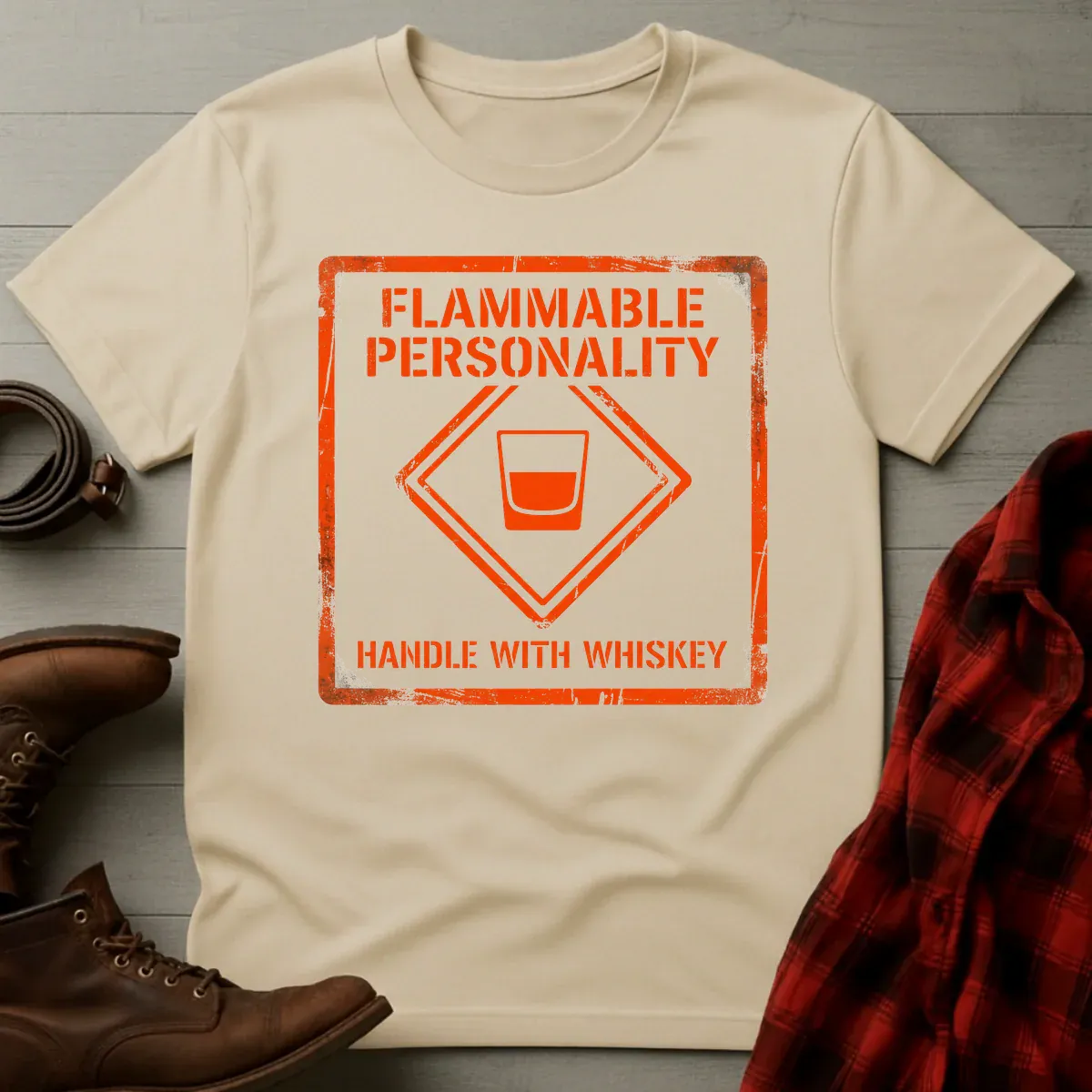 Flammable Personality Handle with Whiskey T-Shirt