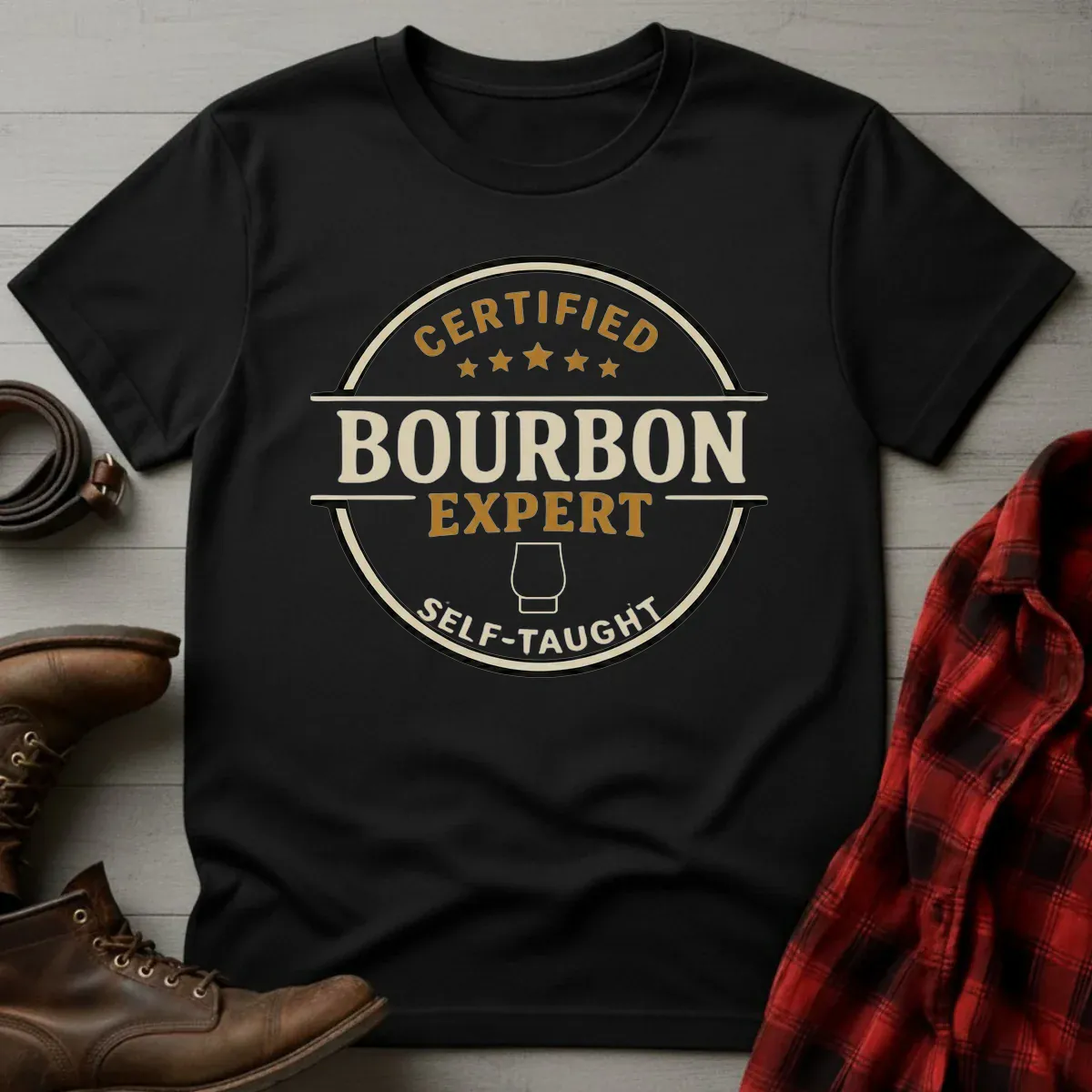 Self-Taught Certified Bourbon Expert Badge T-Shirt