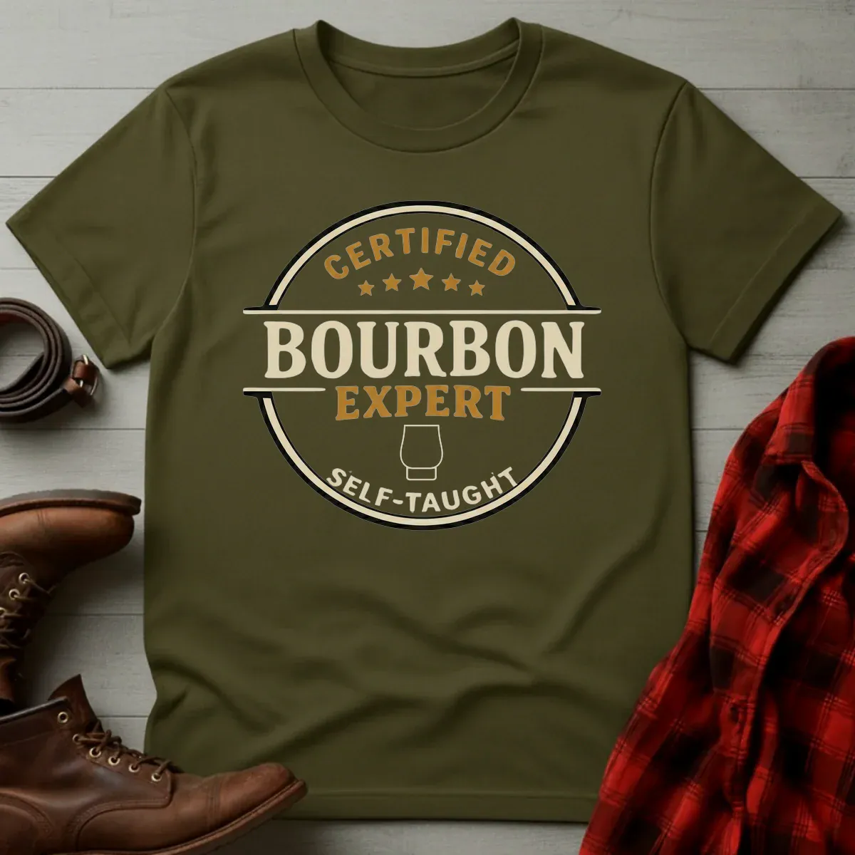 Self-Taught Certified Bourbon Expert Badge T-Shirt
