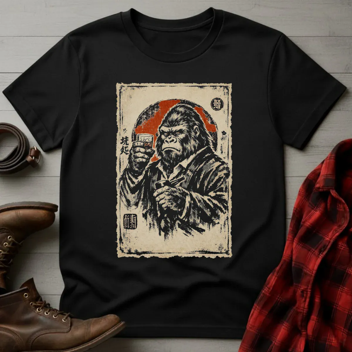 Whiskey Drinking Gorilla Japanese Poster V1 T-Shirt