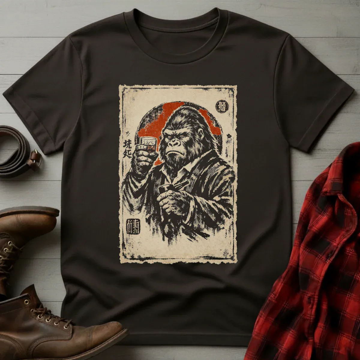 Whiskey Drinking Gorilla Japanese Poster V1 T-Shirt