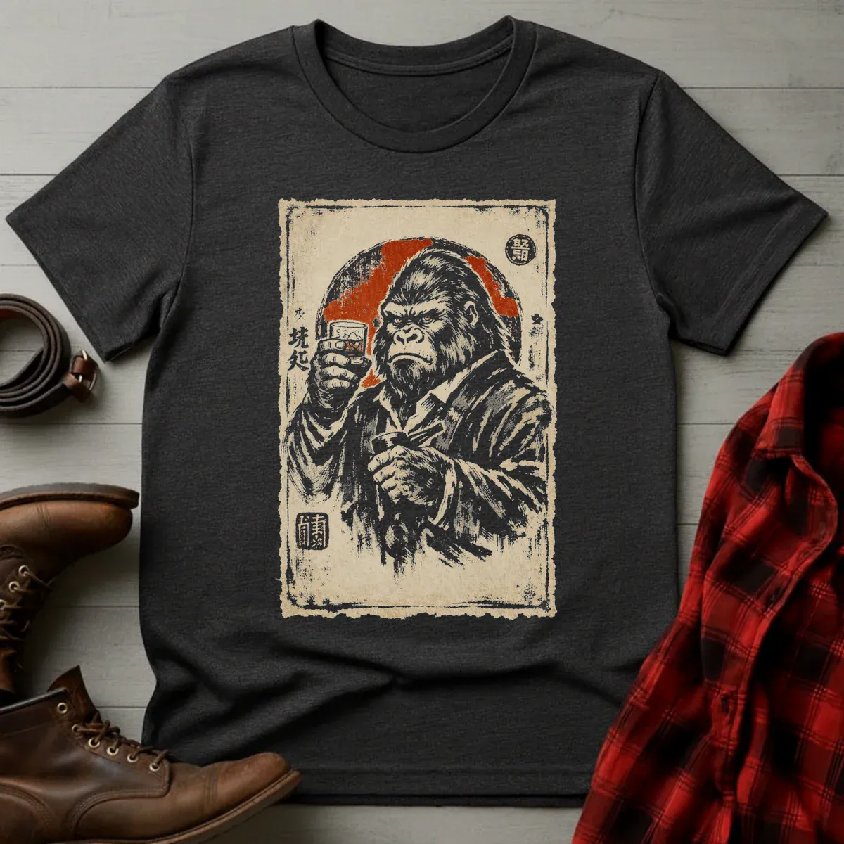 Whiskey Drinking Gorilla Japanese Poster V1 T-Shirt