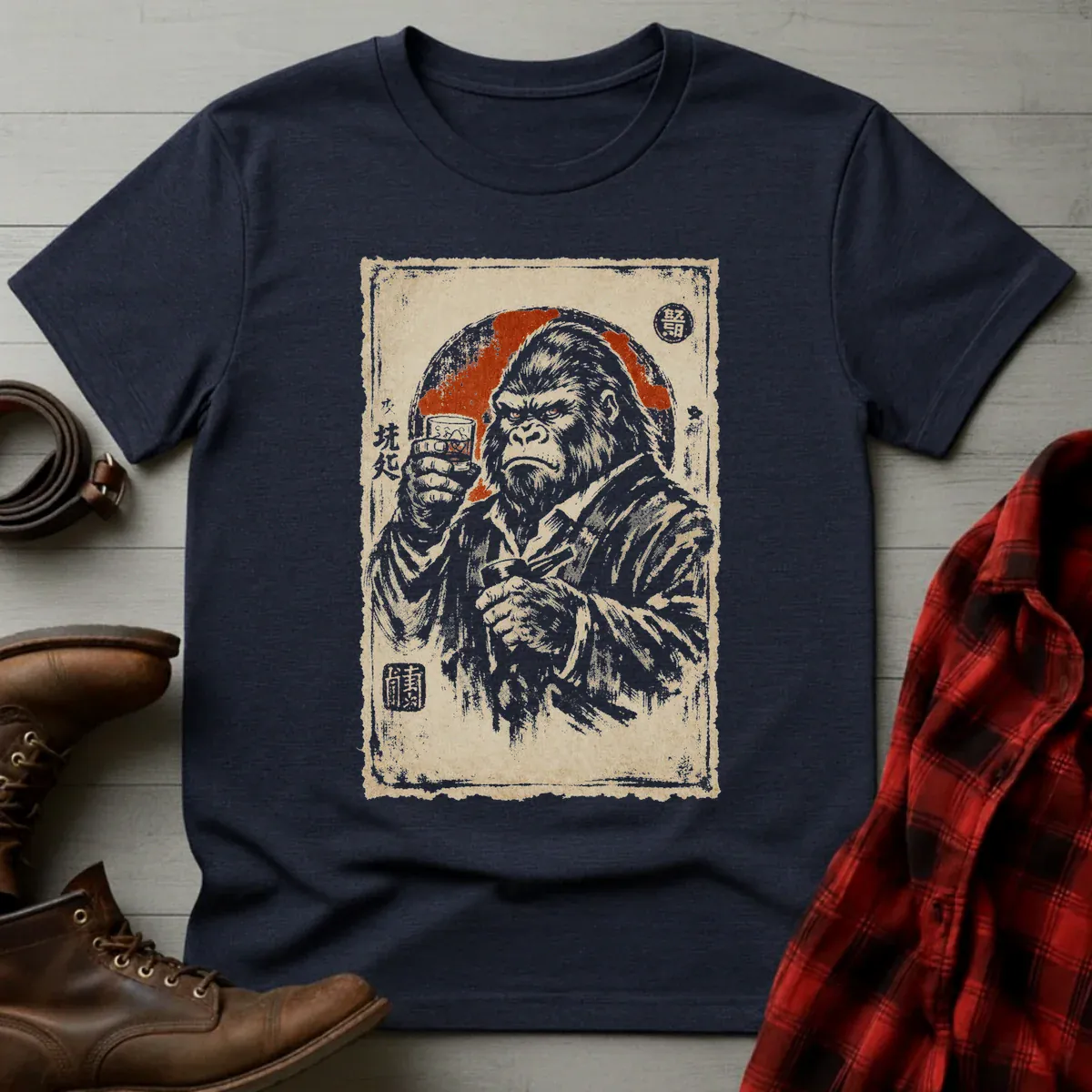 Whiskey Drinking Gorilla Japanese Poster V1 T-Shirt