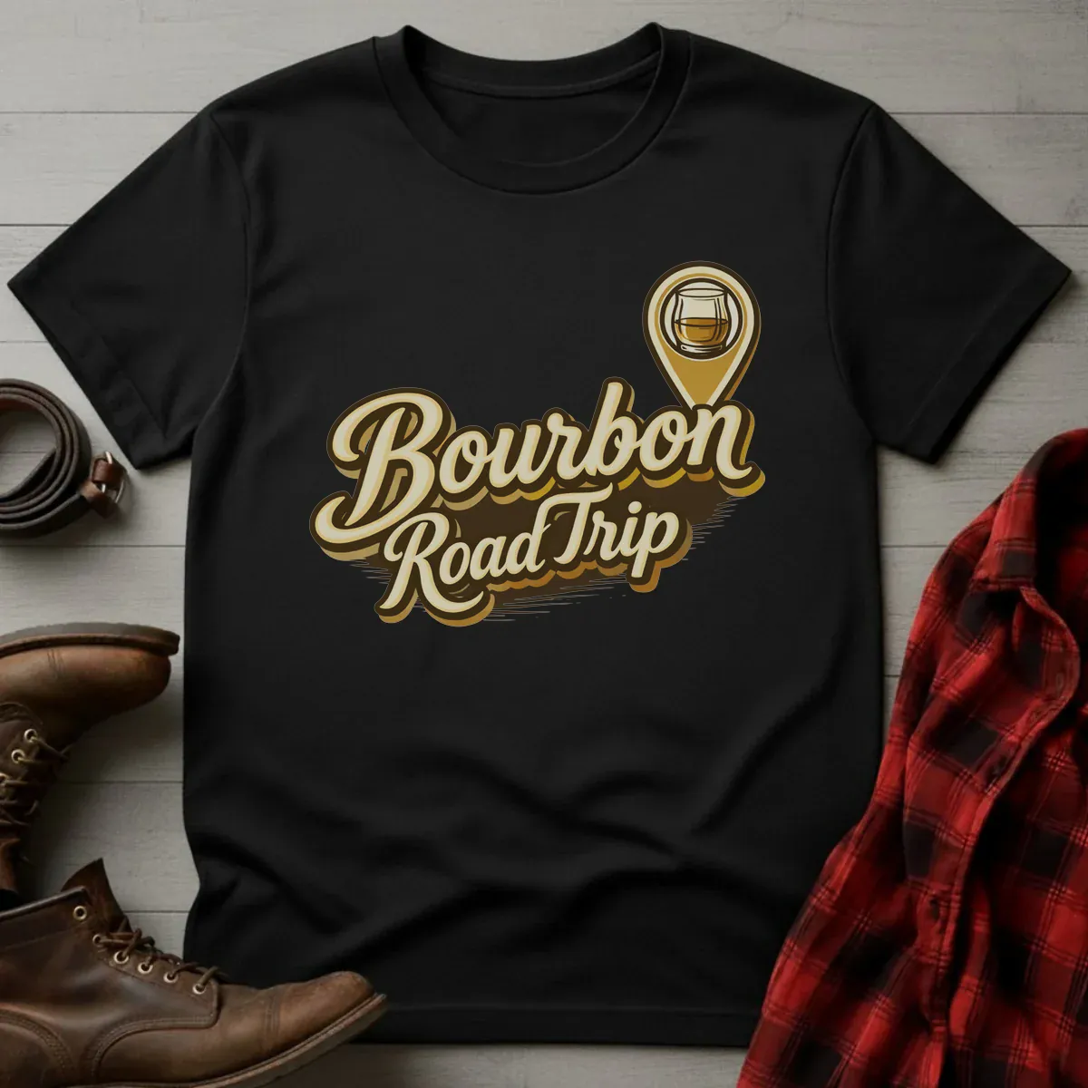 Bourbon Road Trip Map Pin T-Shirt