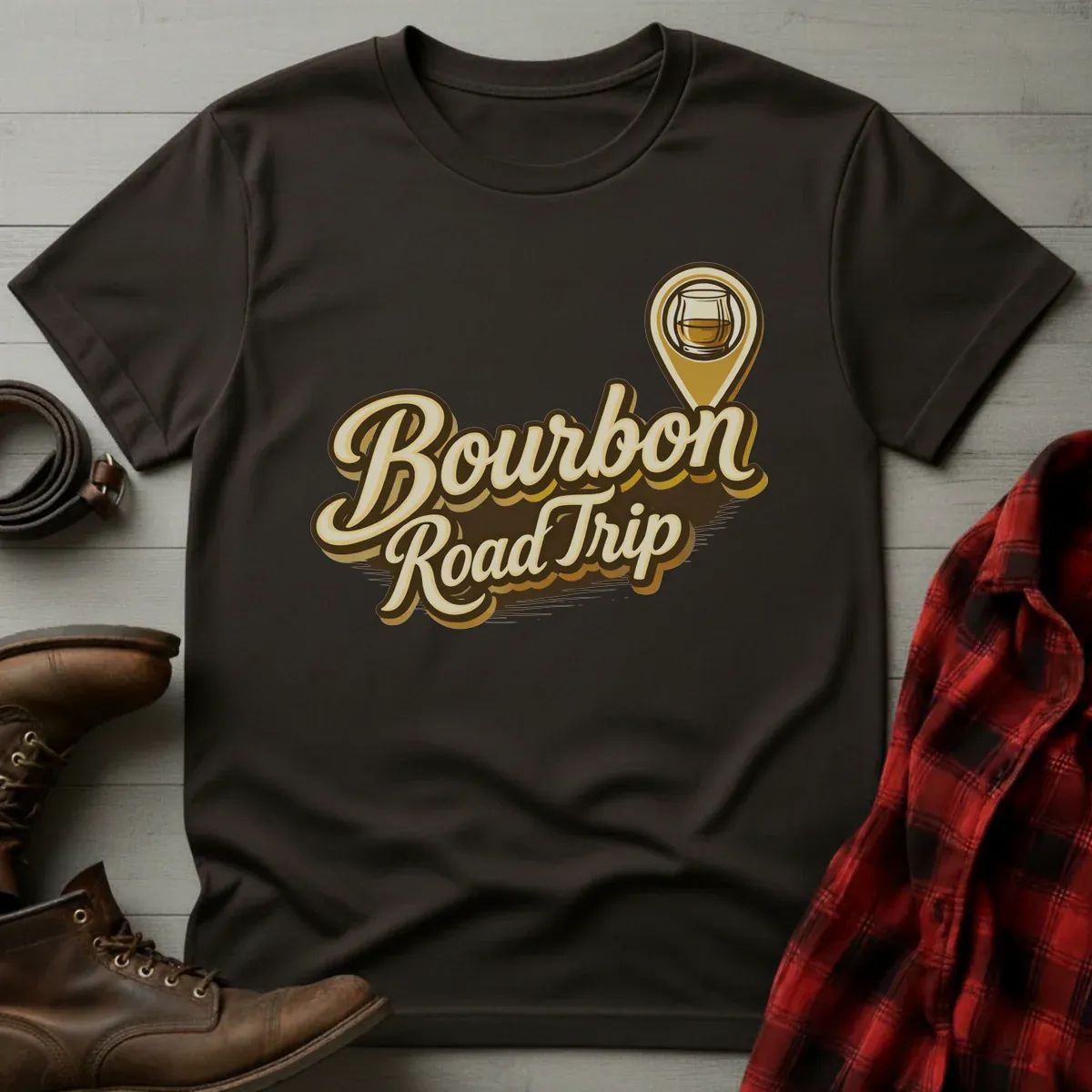 Bourbon Road Trip Map Pin T-Shirt