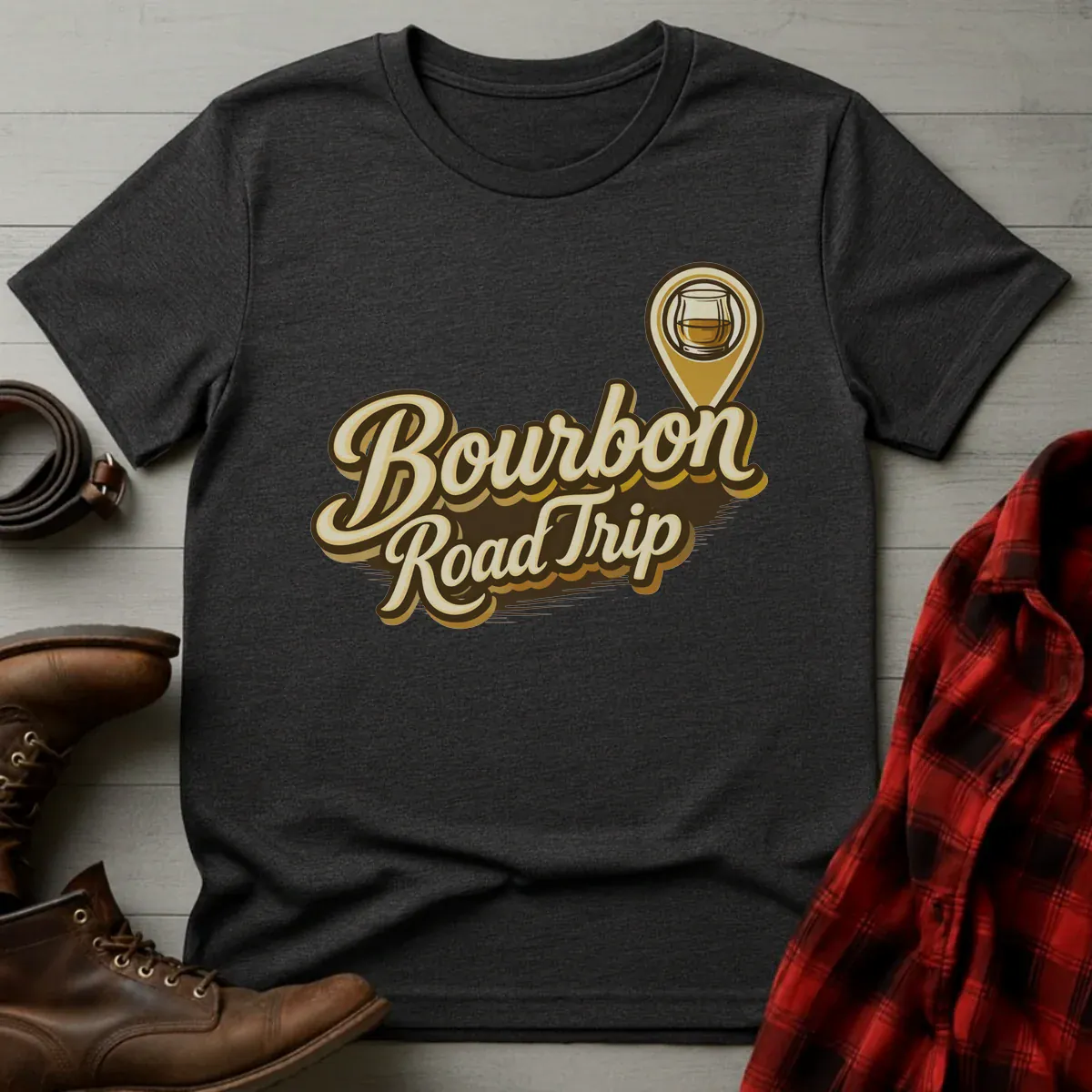 Bourbon Road Trip Map Pin T-Shirt
