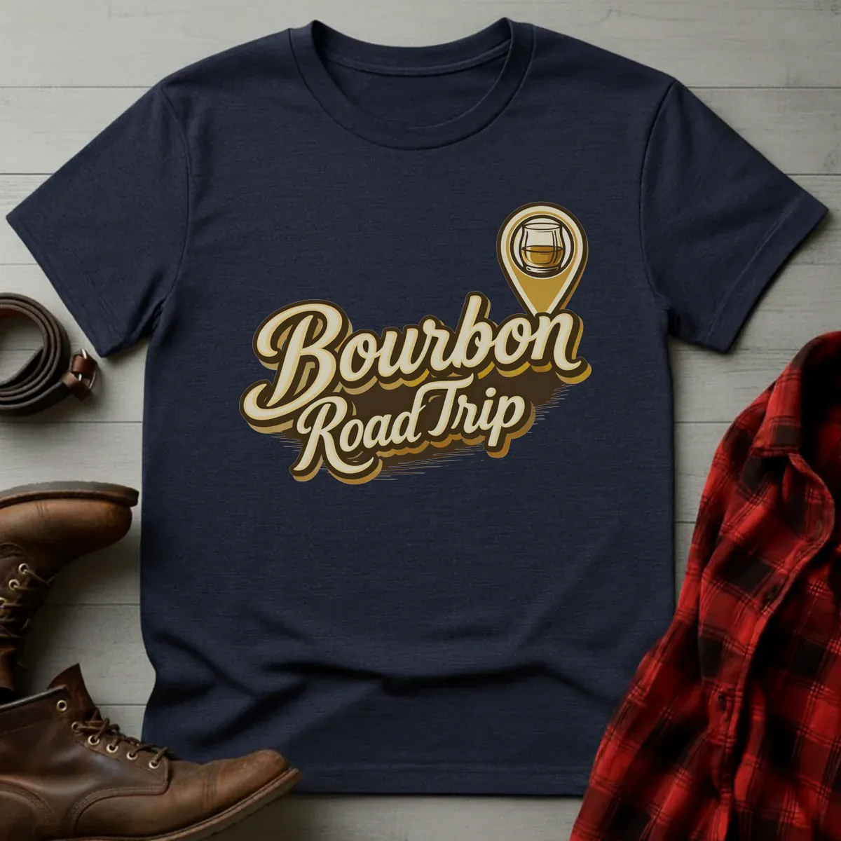 Bourbon Road Trip Map Pin T-Shirt