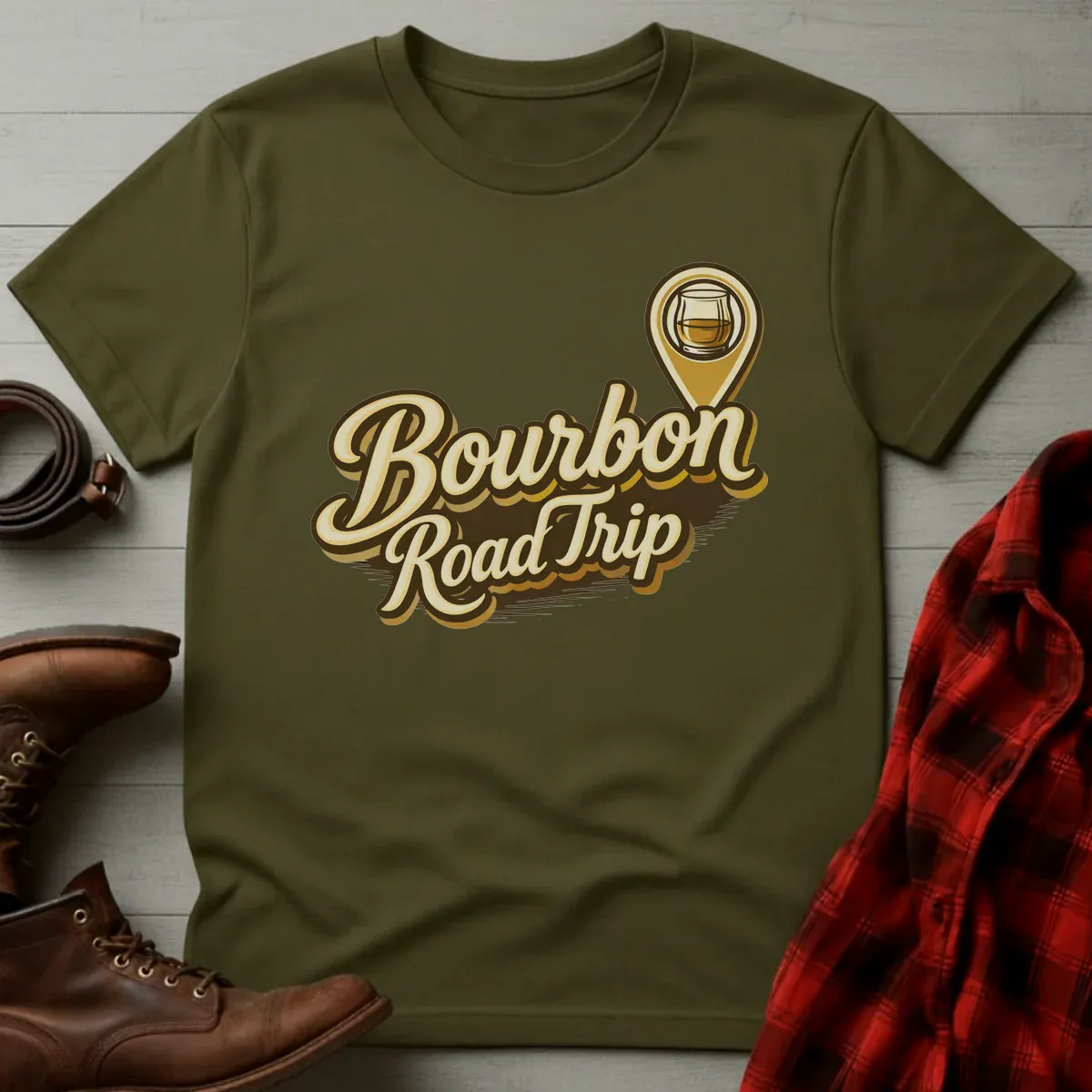 Bourbon Road Trip Map Pin T-Shirt