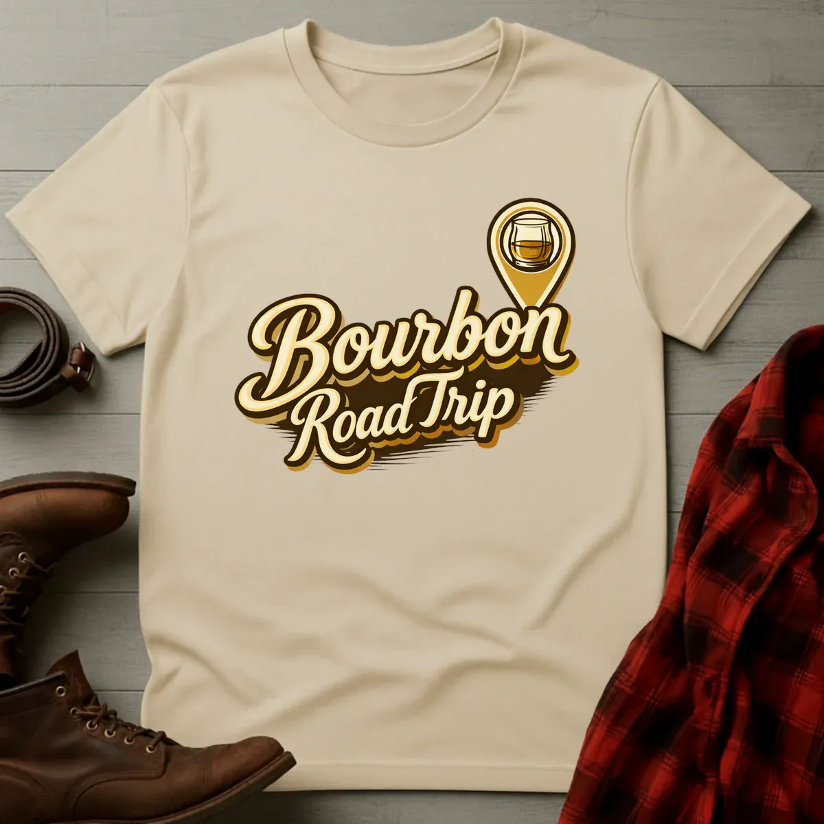 Bourbon Road Trip Map Pin T-Shirt