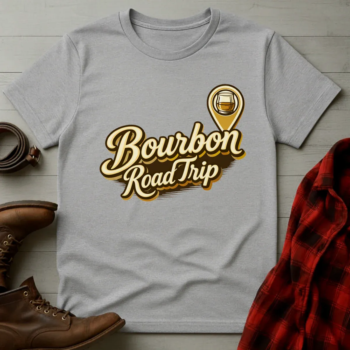 Bourbon Road Trip Map Pin T-Shirt