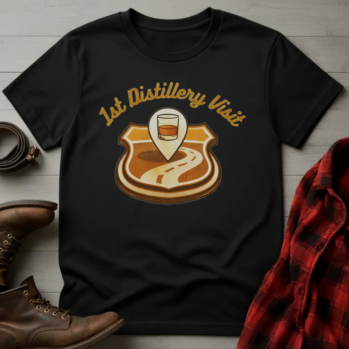 1st Distillery Visit Bourbon Map Pin T-Shirt