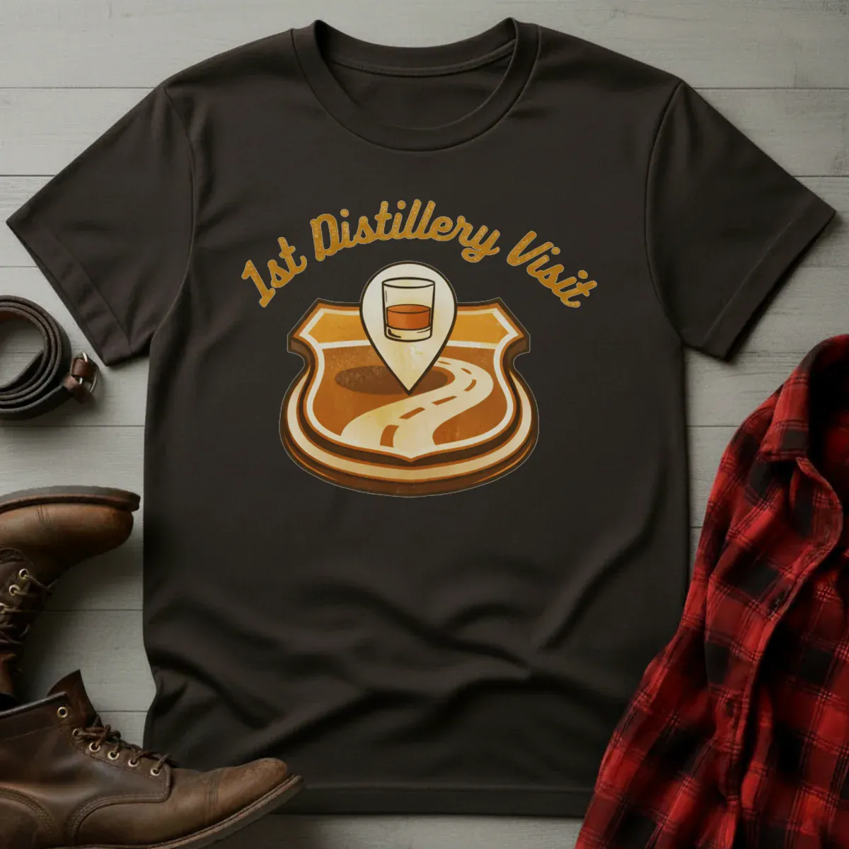 1st Distillery Visit Bourbon Map Pin T-Shirt