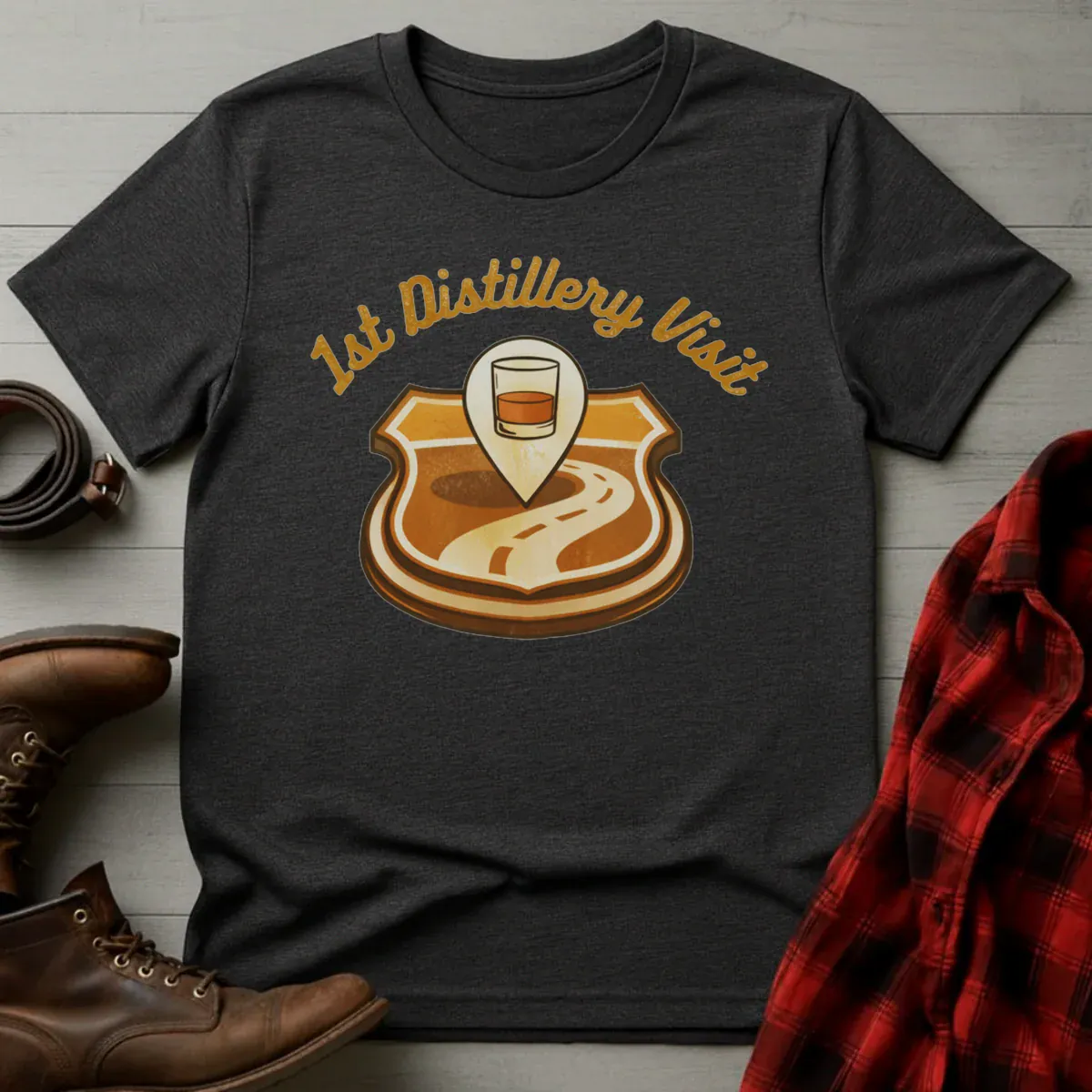1st Distillery Visit Bourbon Map Pin T-Shirt