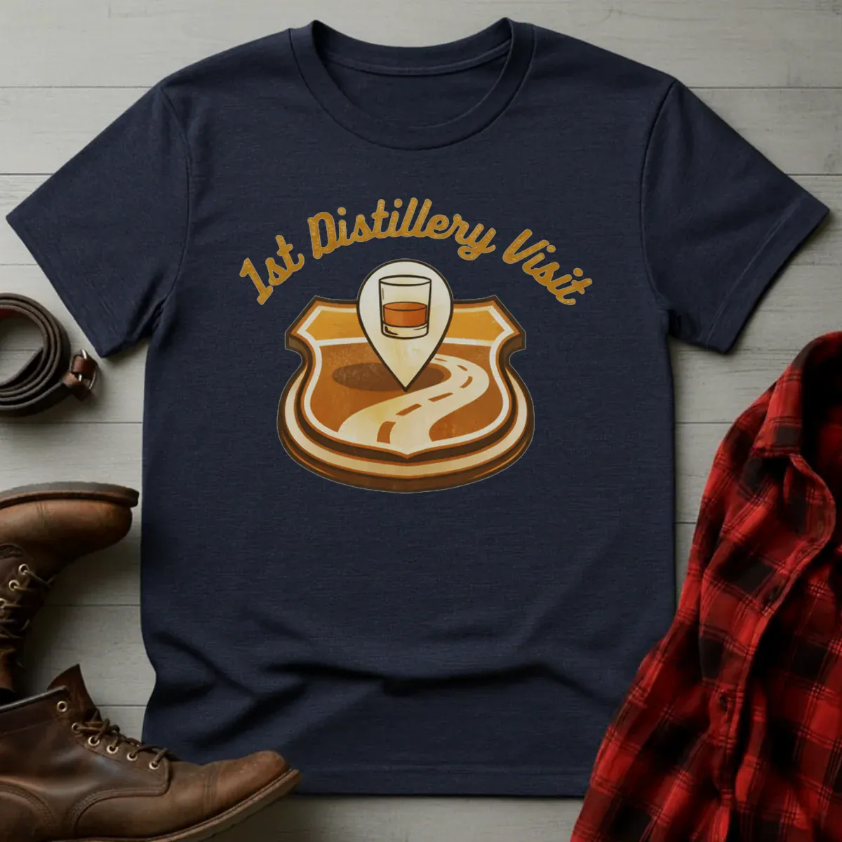 1st Distillery Visit Bourbon Map Pin T-Shirt